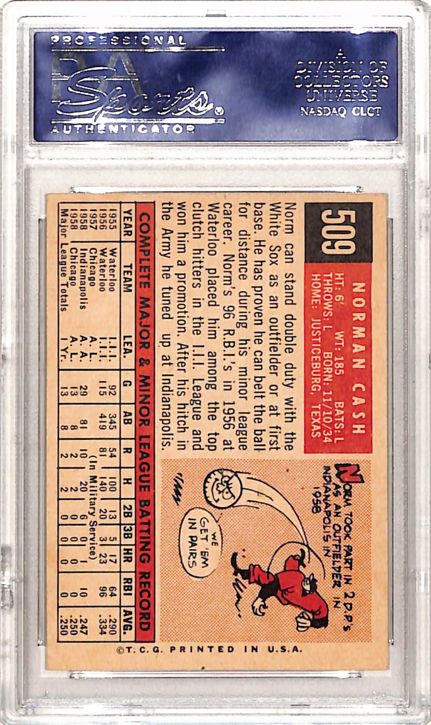 Norm Cash 1959 Topps #509 PSA 7 Near Mint