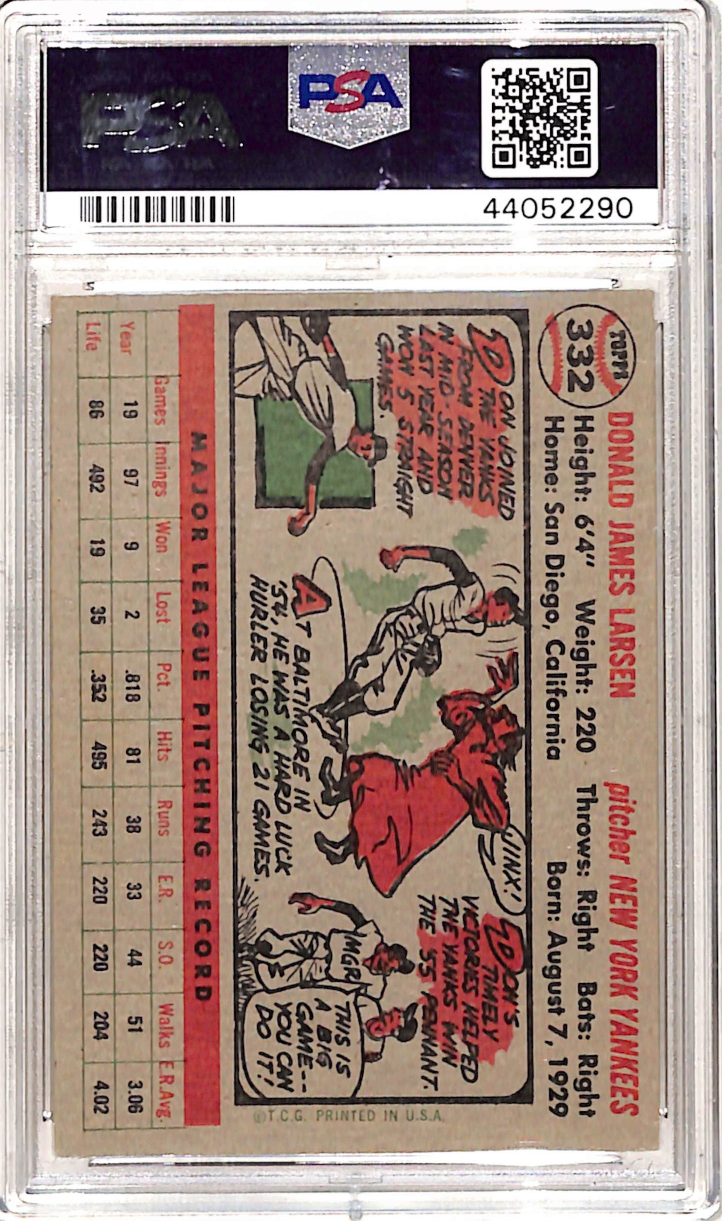 Don Larsen 1956 Topps #332 PSA 7 Near Mint