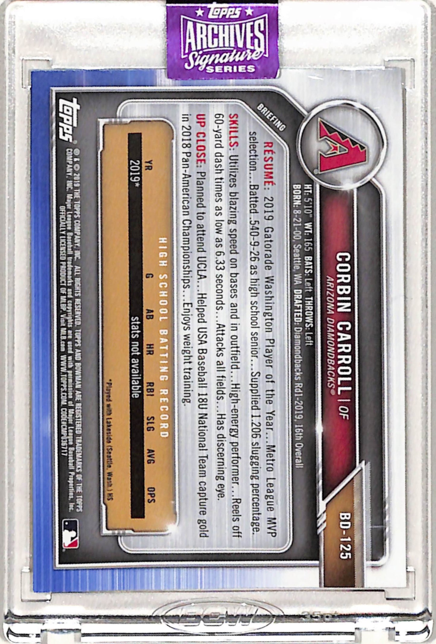 Corbin Carroll 2025 Topps Archives Signature Series #4/35 2019 Bowman