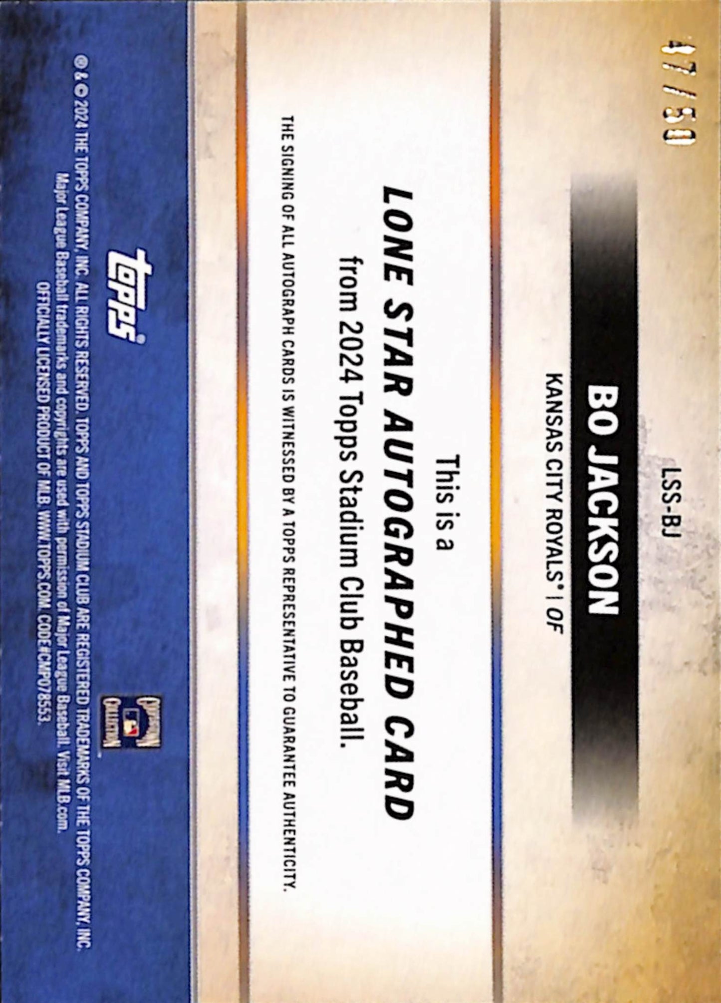 Bo Jackson 2024 Topps Stadium Club Lone Star Signatures Autograph