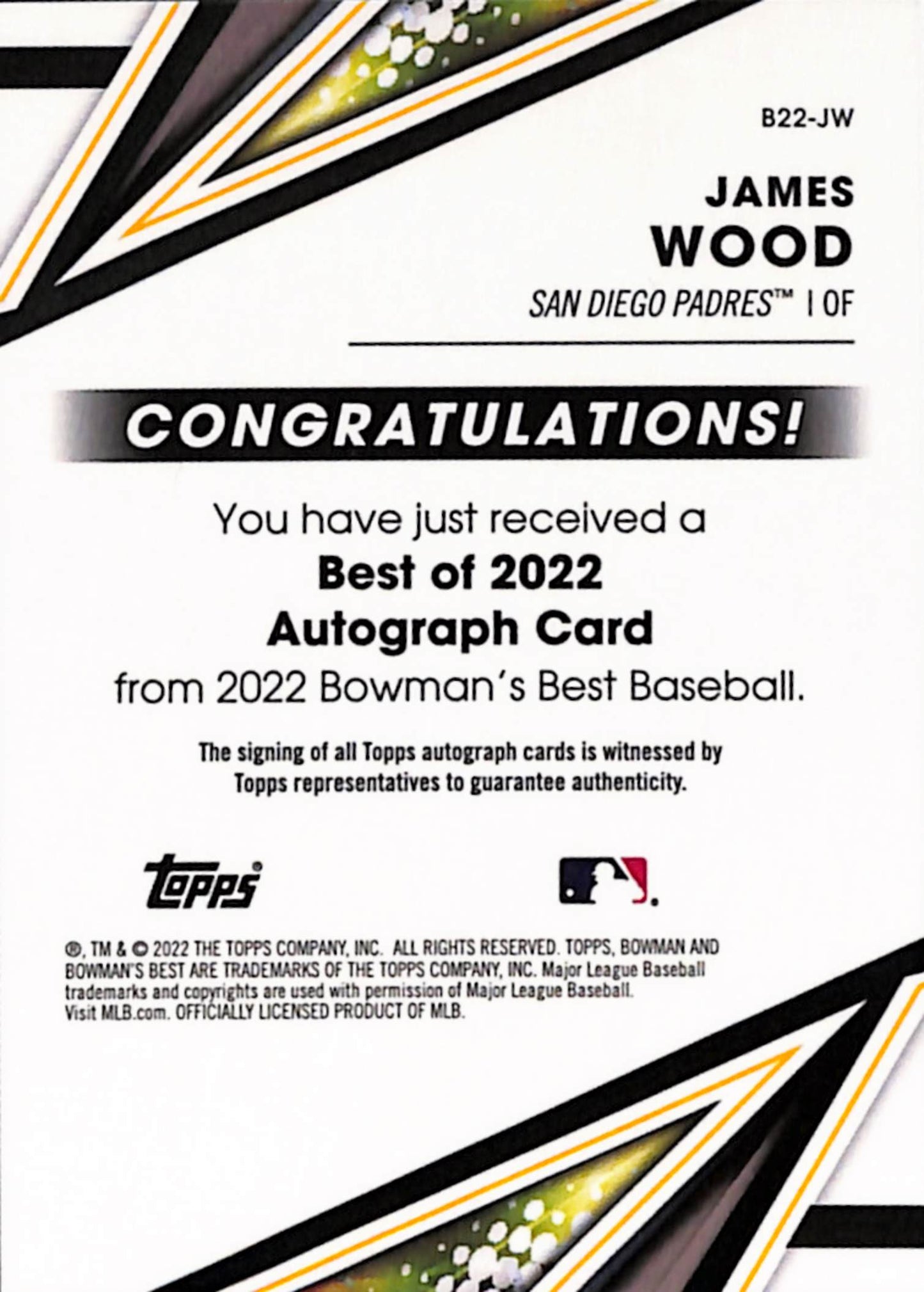 James Wood 2022 Bowman's Best Autograph