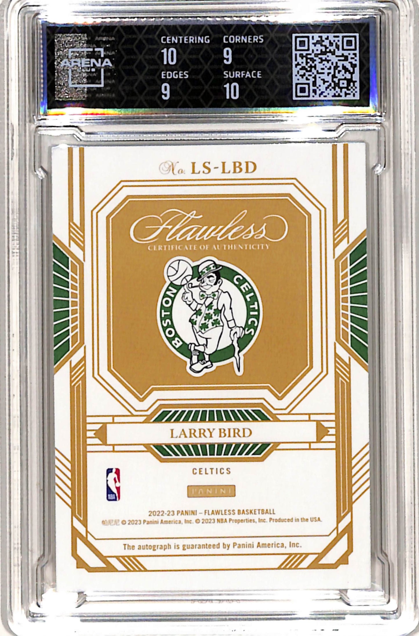 Larry Bird 2022 Panini Flawless Legendary Scripts Gold Auto #6/10 Arena 9.5 Auto 10