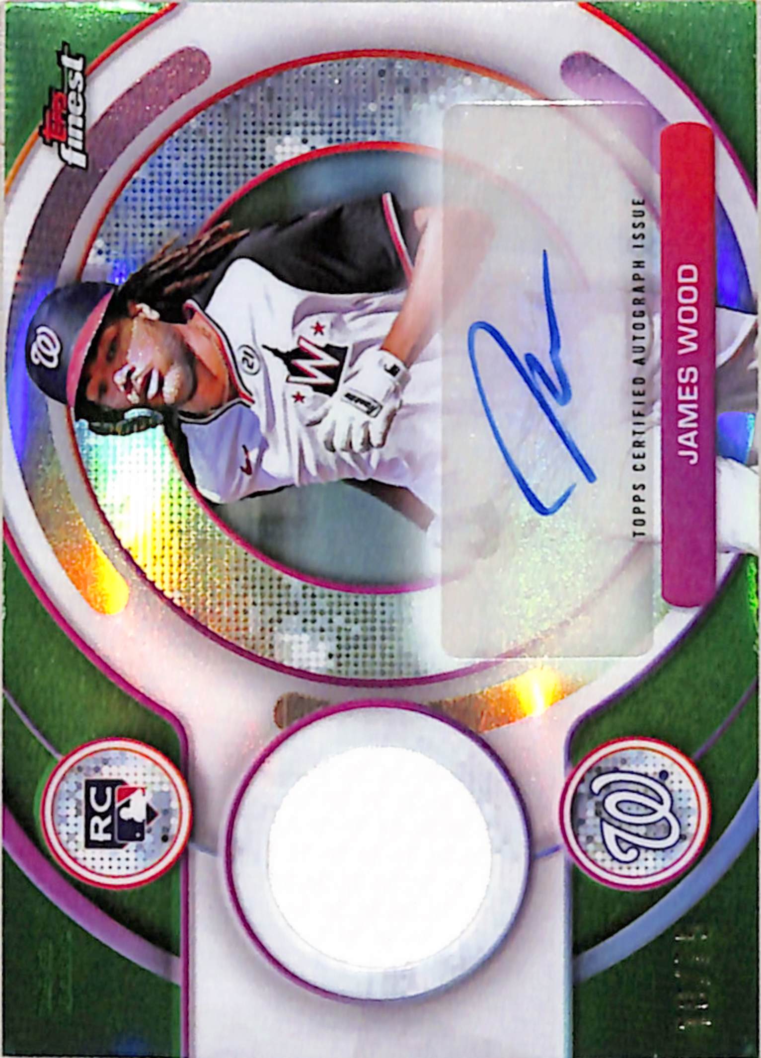 James Wood 2025 Topps Finest Rookie Relic Auto Green #18/75 