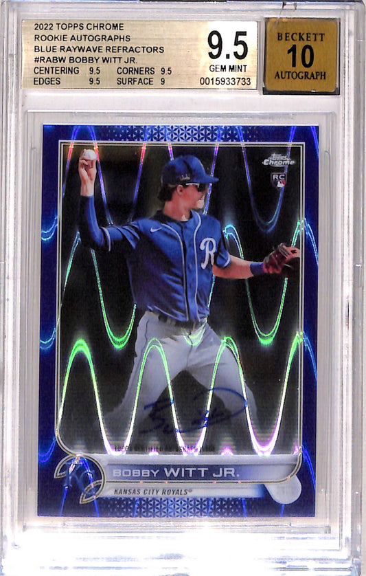Bobby Witt Jr. 2022 Topps Chrome Blue Raywave Rookie Auto #8/150 BGS 9.5 Auto 10