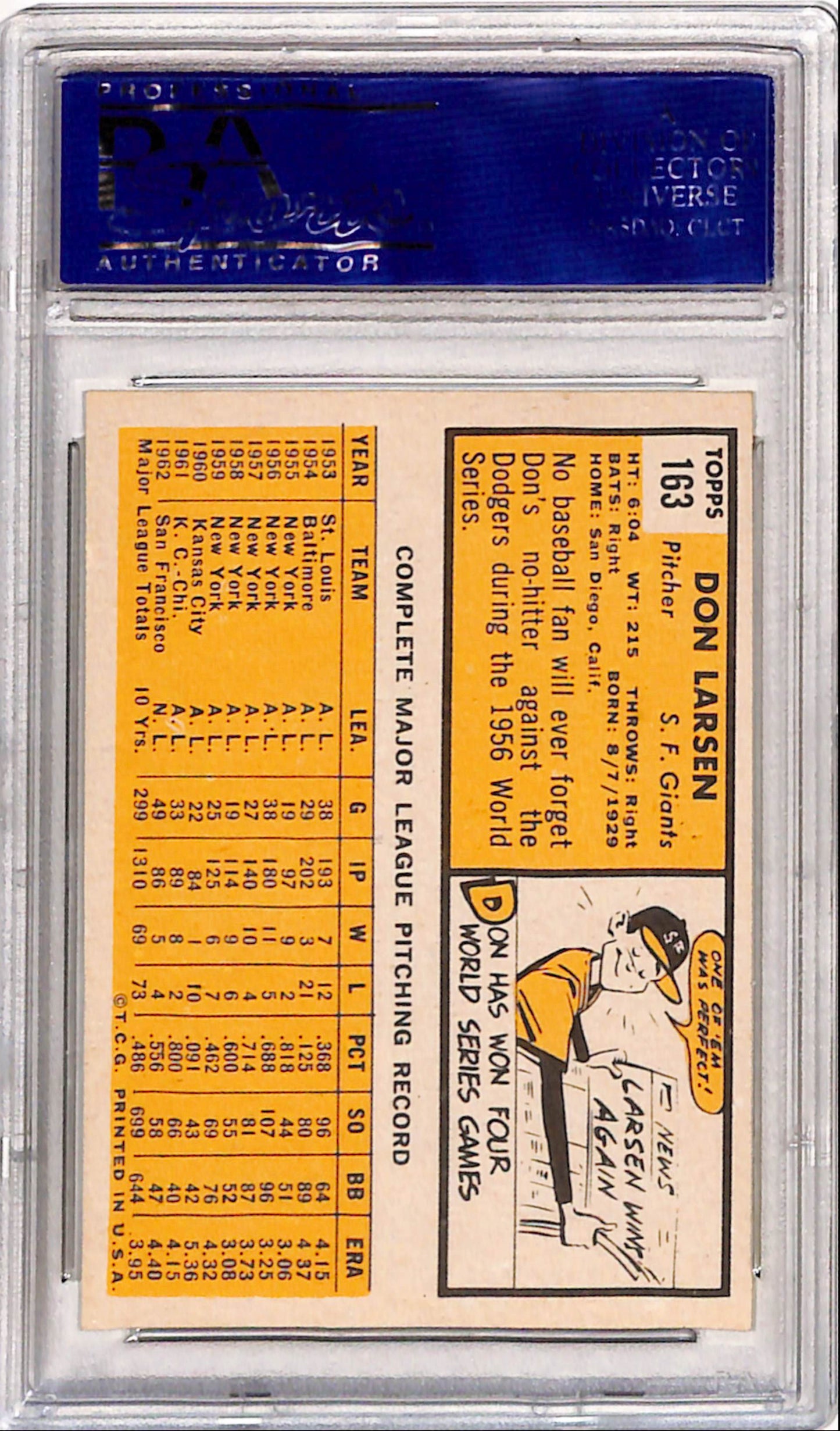 Don Larsen 1963 Topps #163 PSA 9 Mint
