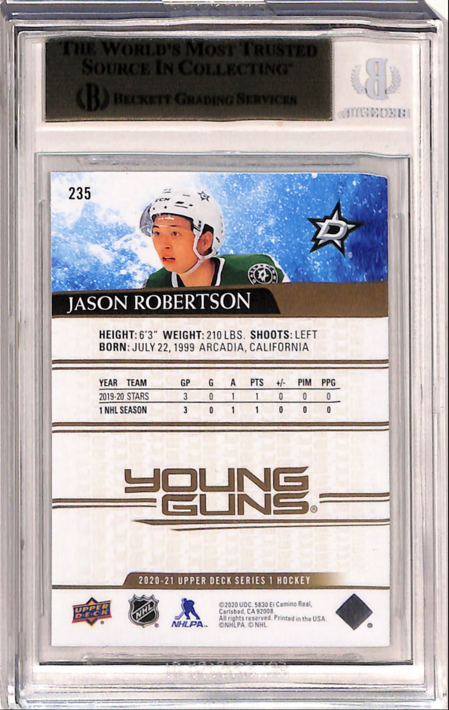Jason Robertson 2020 Upper Deck Rookie #235 Speckled Rainbow BGS 9.5 Gem Mint