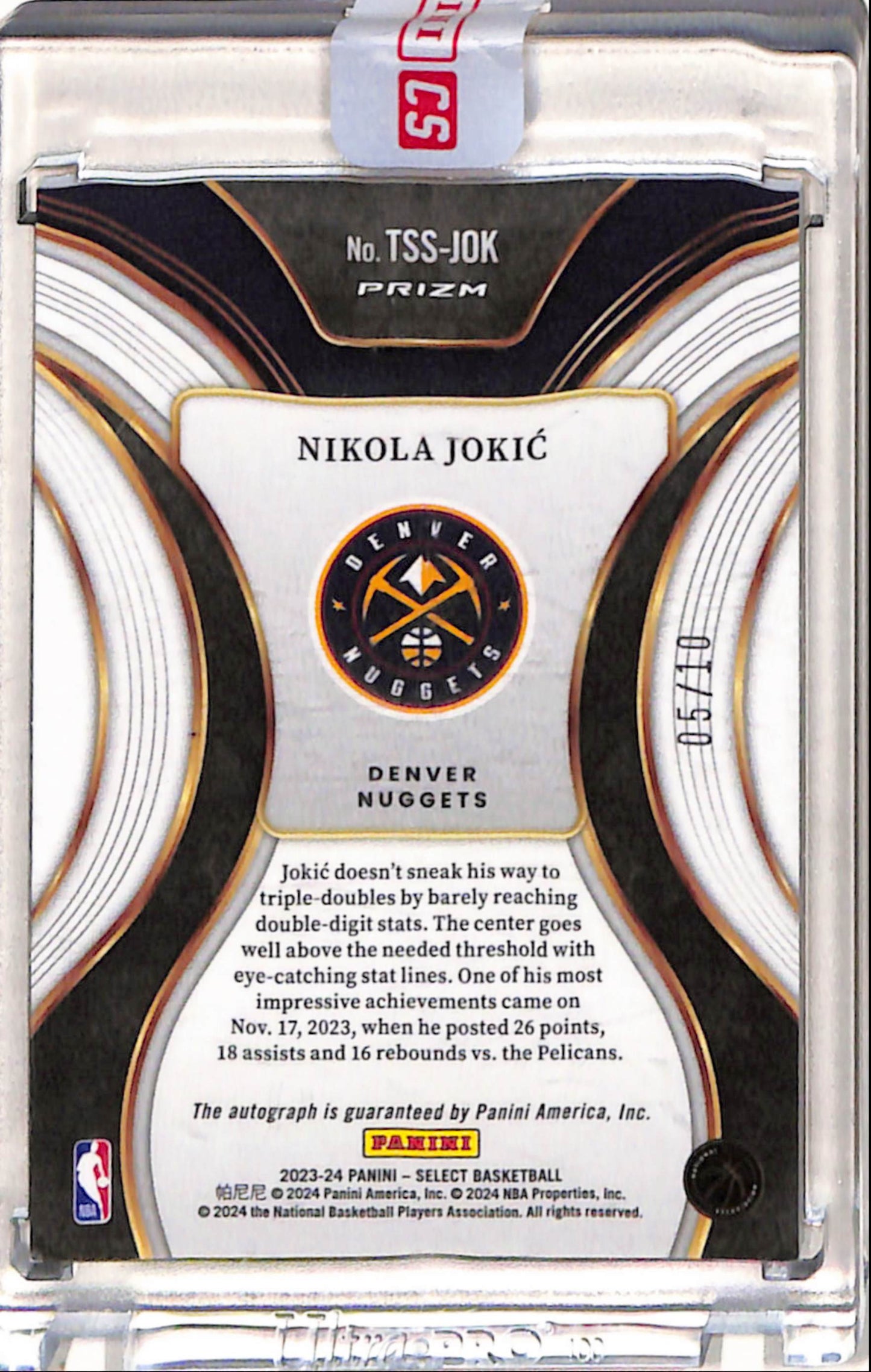 Nikola Jokic 2023 Panini Select Top Shelp Gold Auto #5/10