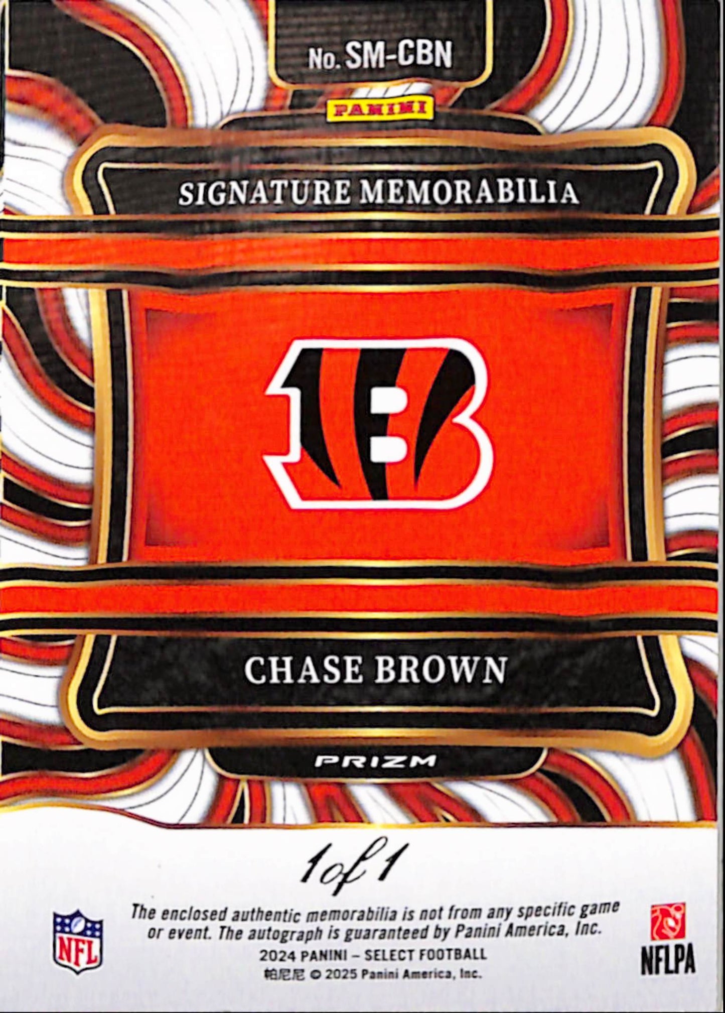 Chase Brown 2024 Panini Select Nike Swoosh Patch Auto Black #1/1