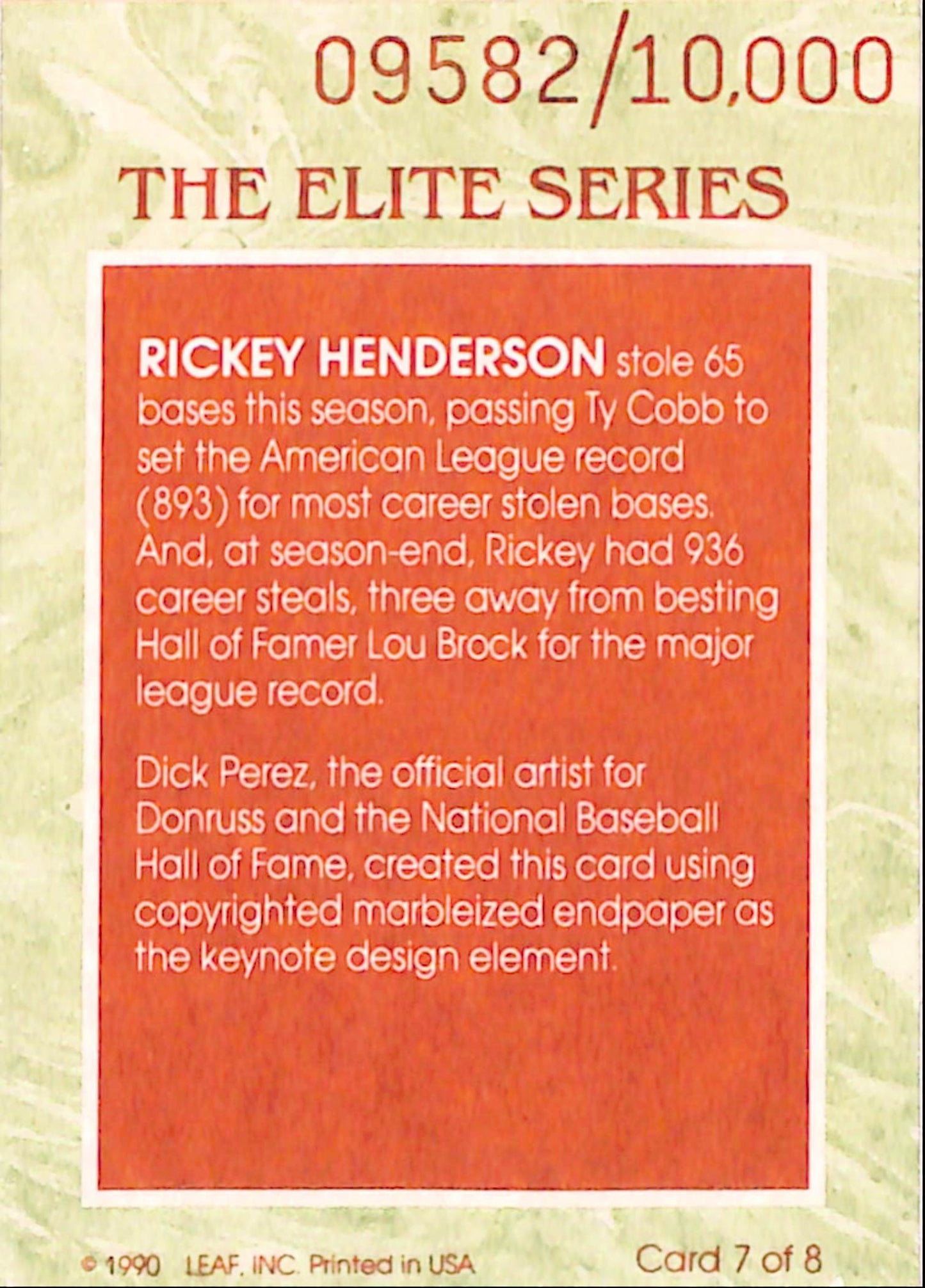 Rickey Henderson 1991 Donruss Baseball Elite Series #9582/10000