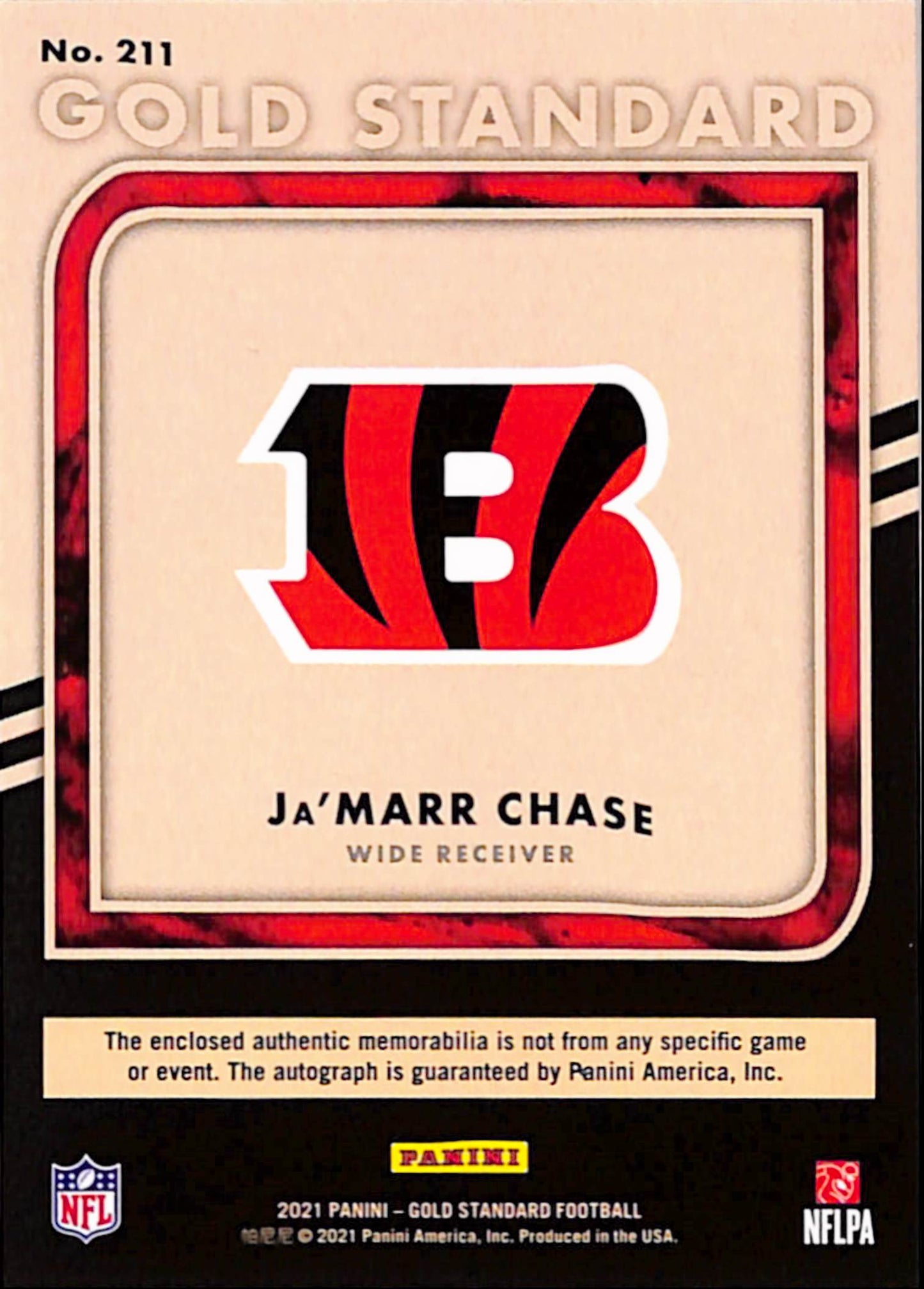 Ja'Marr Chase 2021 Panini Gold Standard Rookie Jersey Auto #49/49
