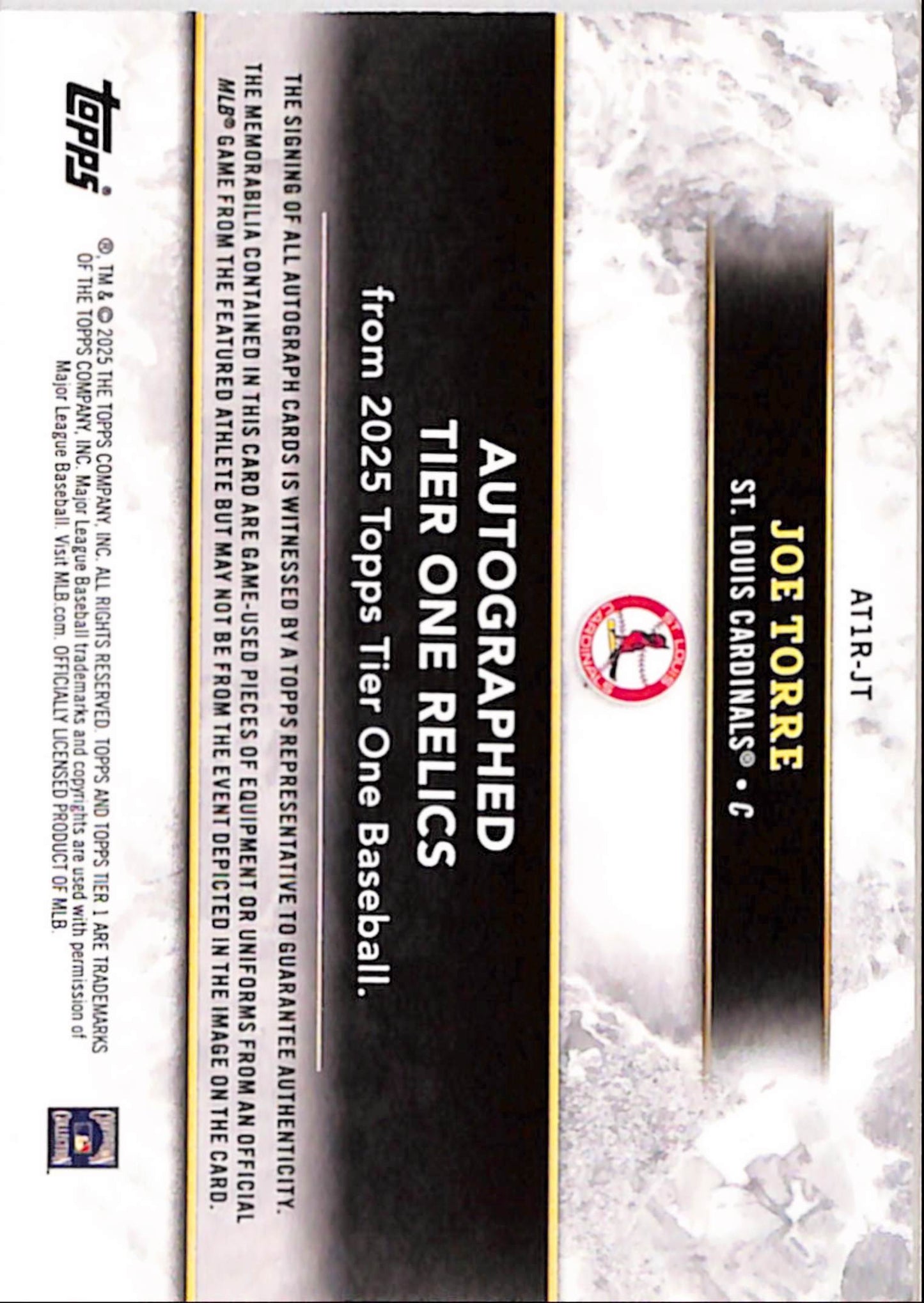 Joe Torre 2025 Topps Toer One Triple Jersey Auto #3/15