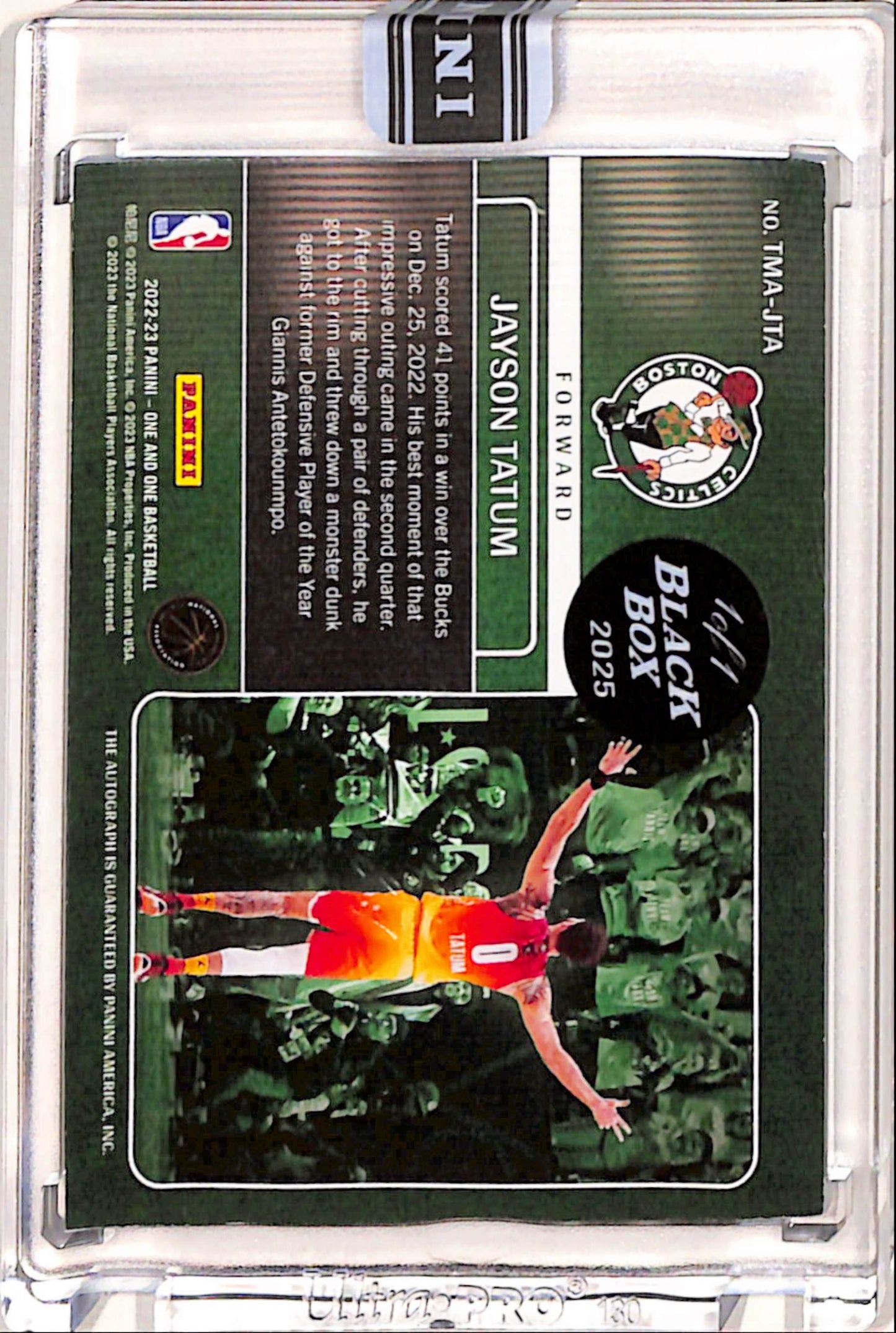 Jayson Tatum 2022 Panini One and One Timeless Moments Auto Black Box 1/1