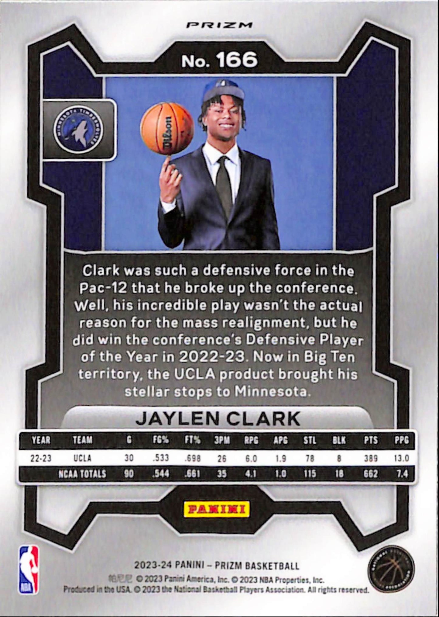 Jaylen Clark 2023 Panini Prizm Rookie #166 King Snakeskin