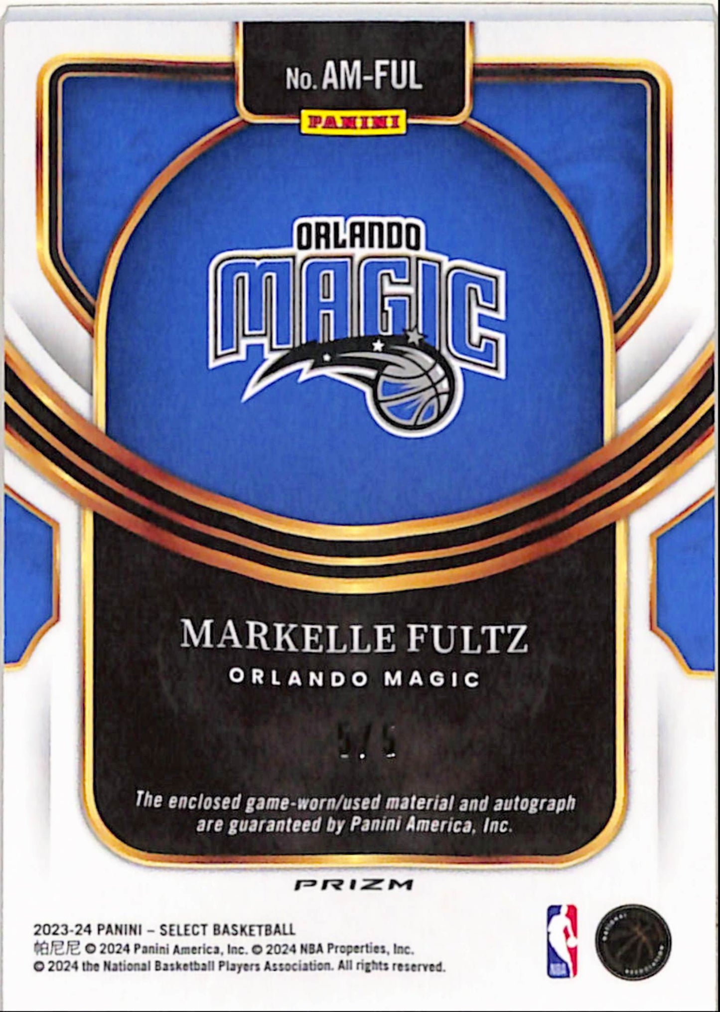 Markelle Fultz 2023 Panini Select Green Patch Auto #5/5