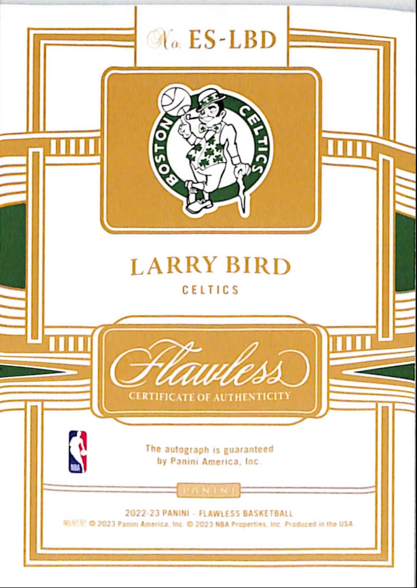 Larry Bird 2022 Panini Flawless Enshrined Purple Auto #3/3