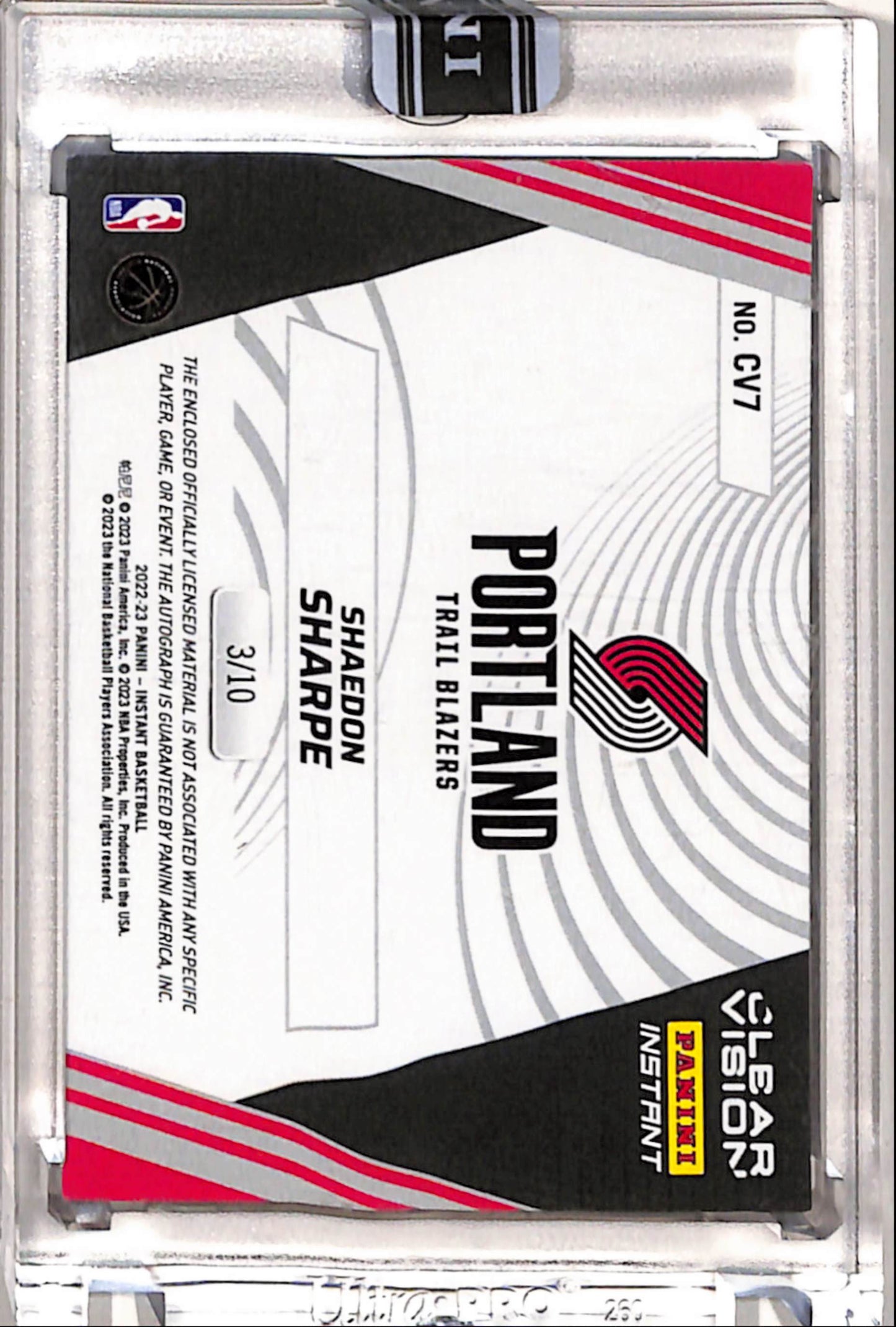 Shaedon Sharpe 2022 Panini Instant Clear Visions Rookie Patch Auto #3/10