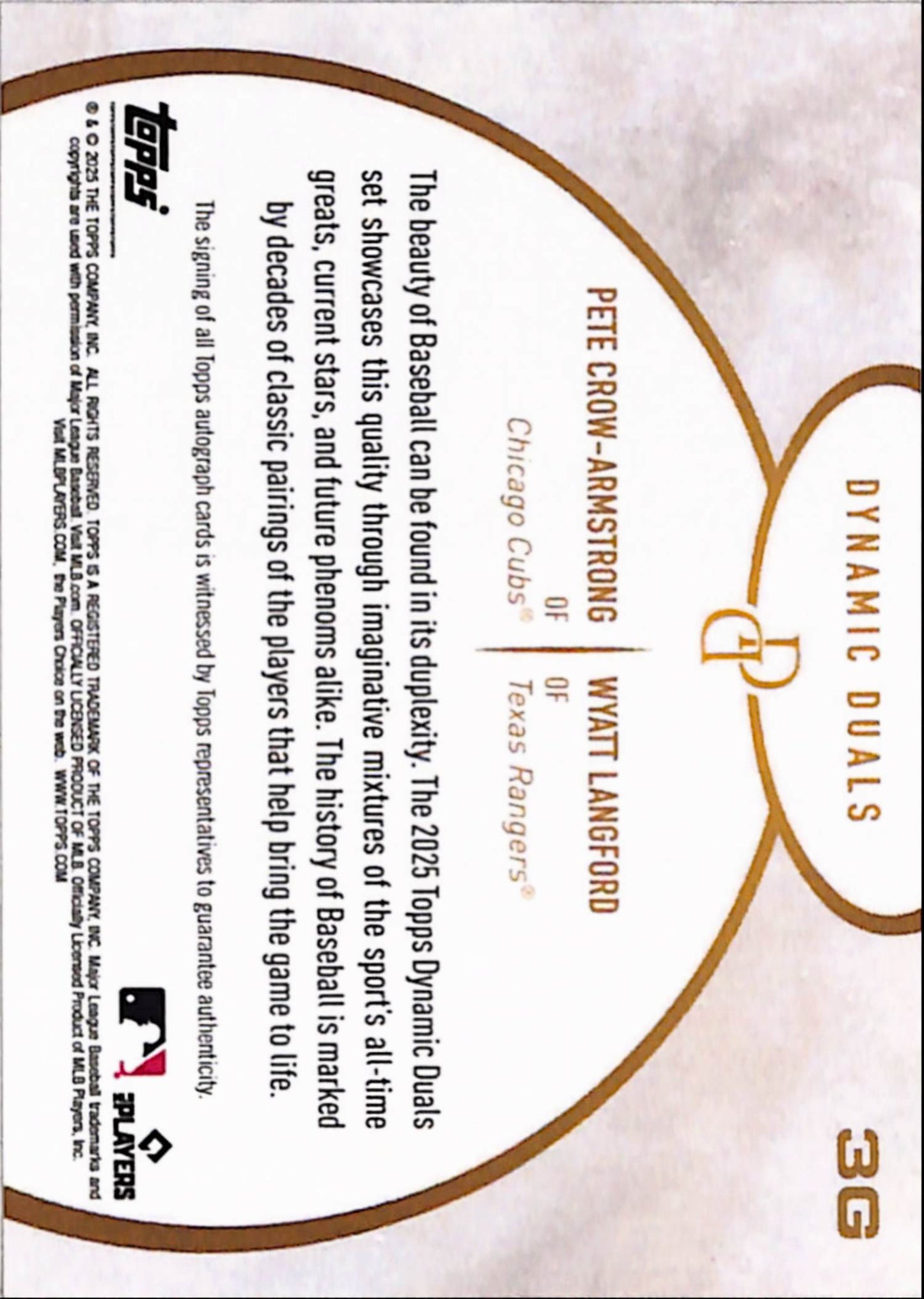 Pete Crow-Armstrong + Wyatt Langford 2025 Topps Dynamic Duals Purple Dual Auto #7/199