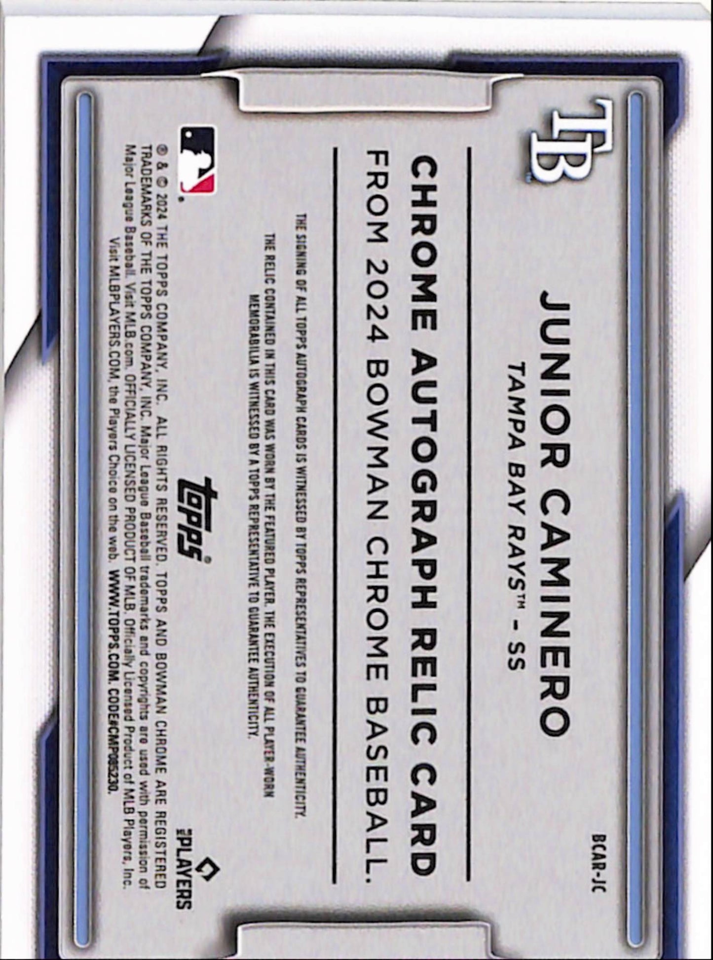 Junior Caminero 2024 Bowman Chrome Rookie Jersey Auto #130/150