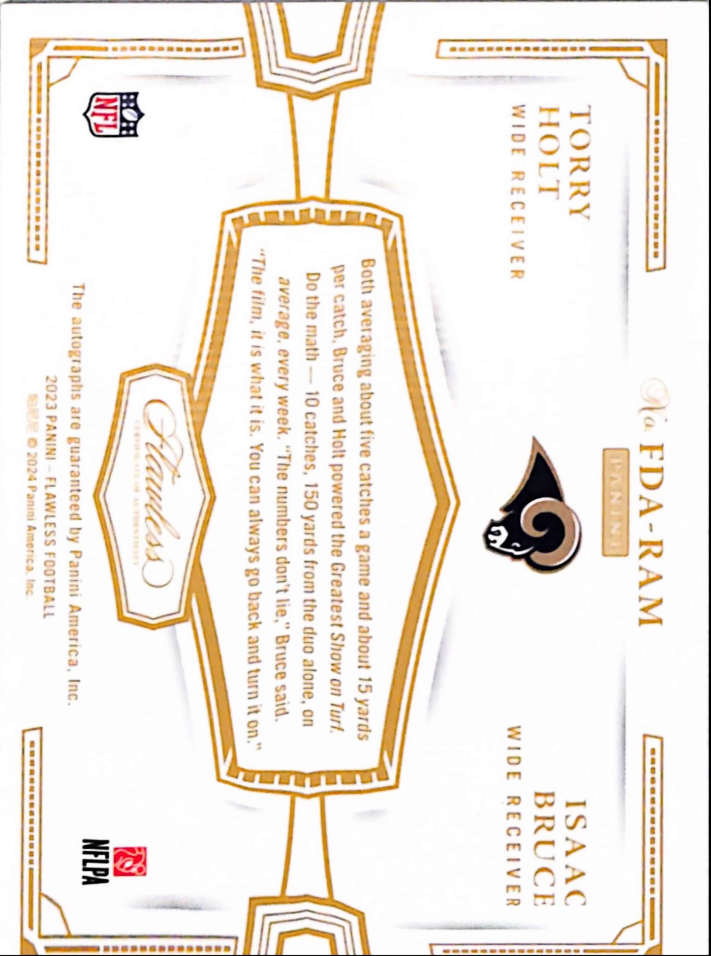 Torry Holt + Isaac Bruce 2023 Panini Flawless Ruby Dual Auto #14/15