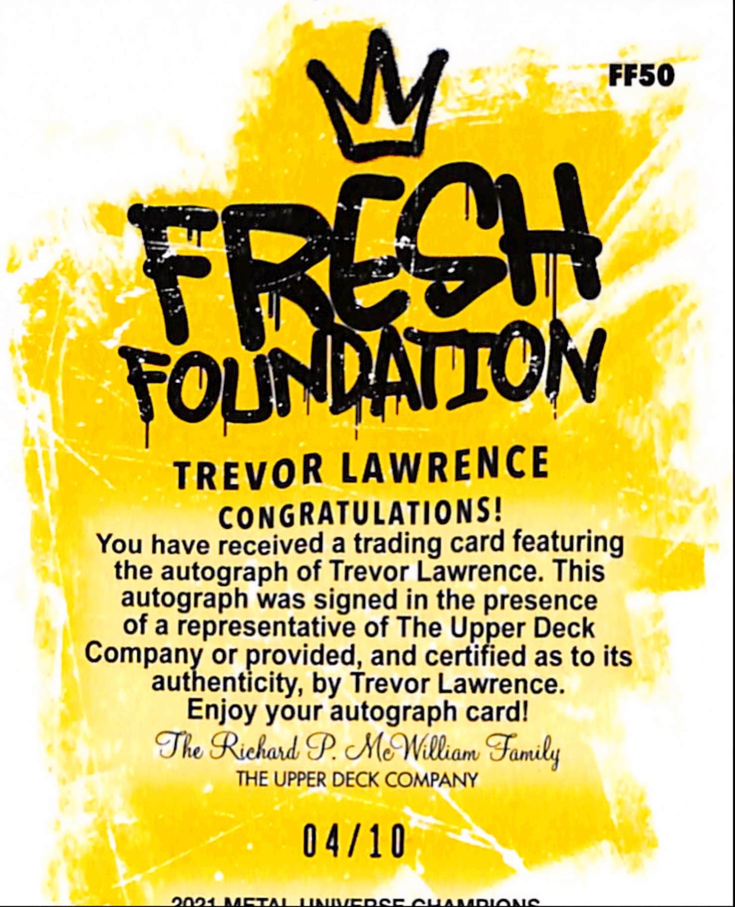 Trevor Lawrence 2021 Metal Universe Fresh Foundations Gold Auto #4/10