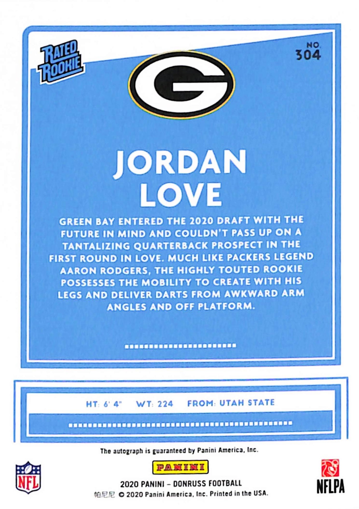 Jordan Love 2020 Donruss Rookie Orange Autograph