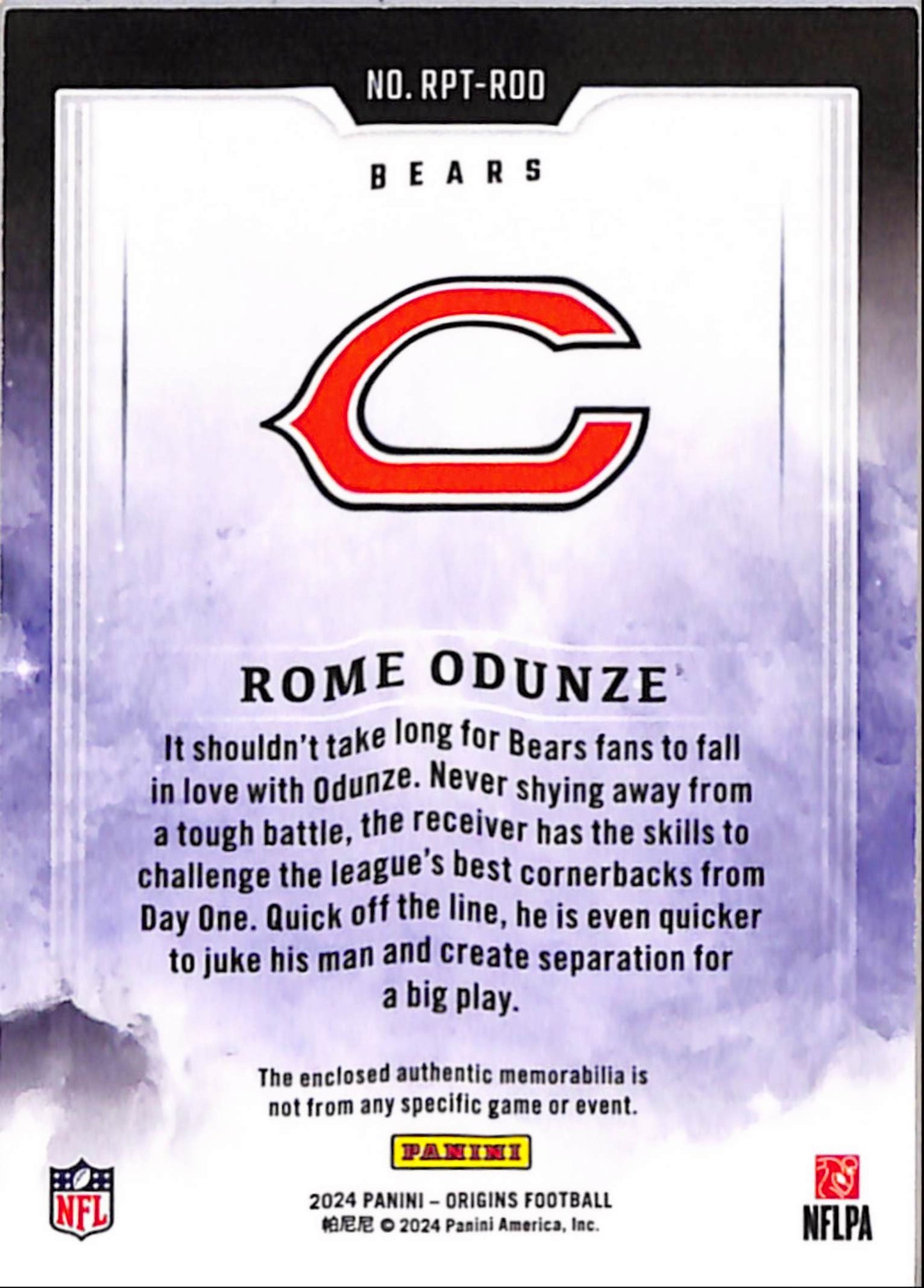 Rome Odunze 2024 Panini Origins Rookie Laundry Tag #21/25