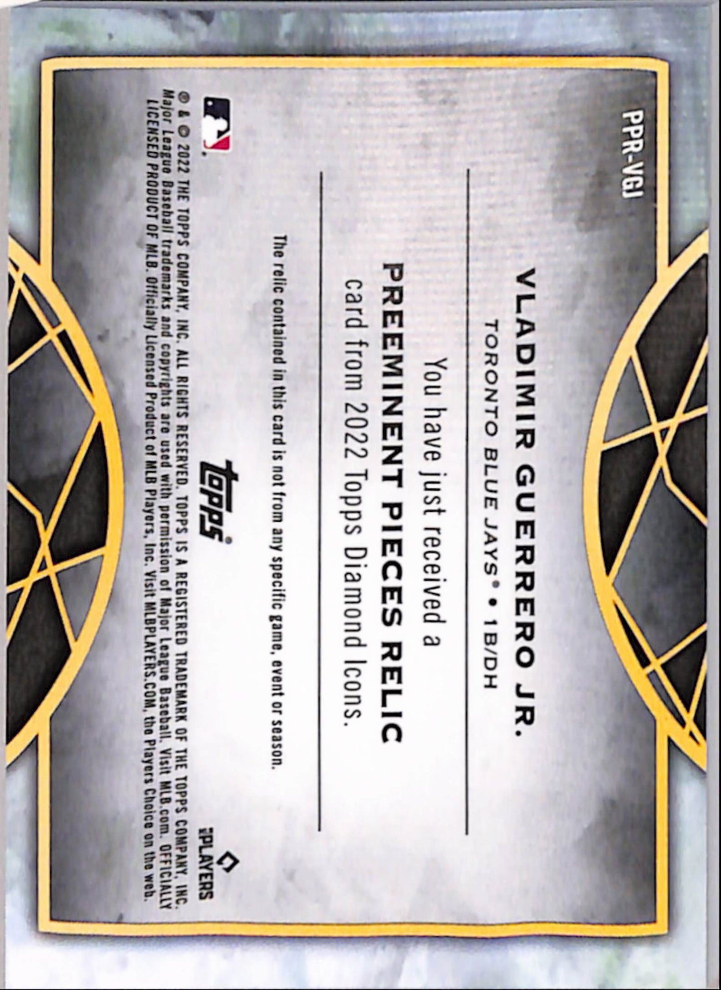 Vladimir Guerrero Jr. 2022 Topps Diamond Icons Preeminent Pieces Jumbo Shoe Relic #8/10