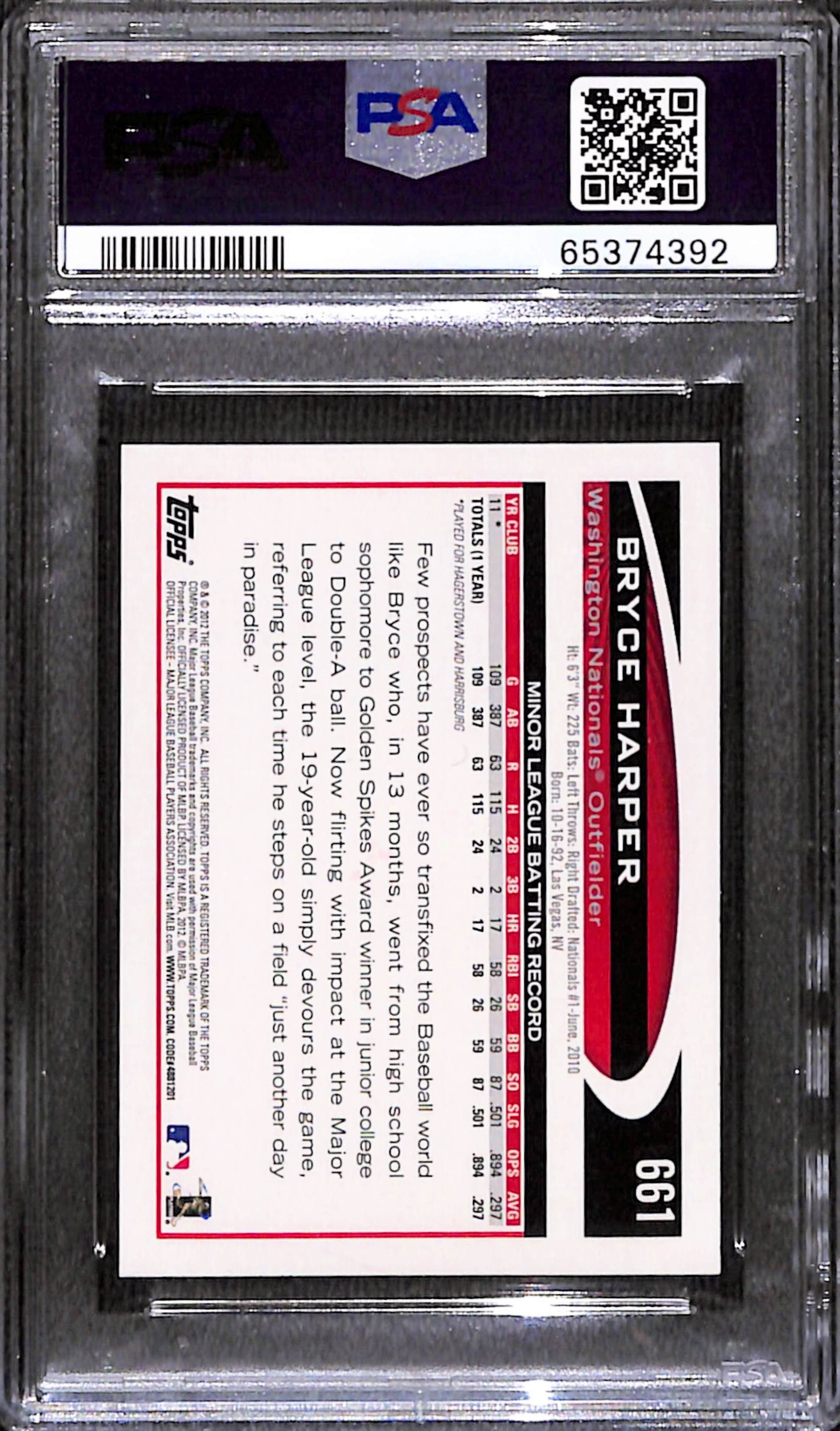 Bryce Harper 2012 Topps Mini Rookie #661 PSA 10 Gem Mint