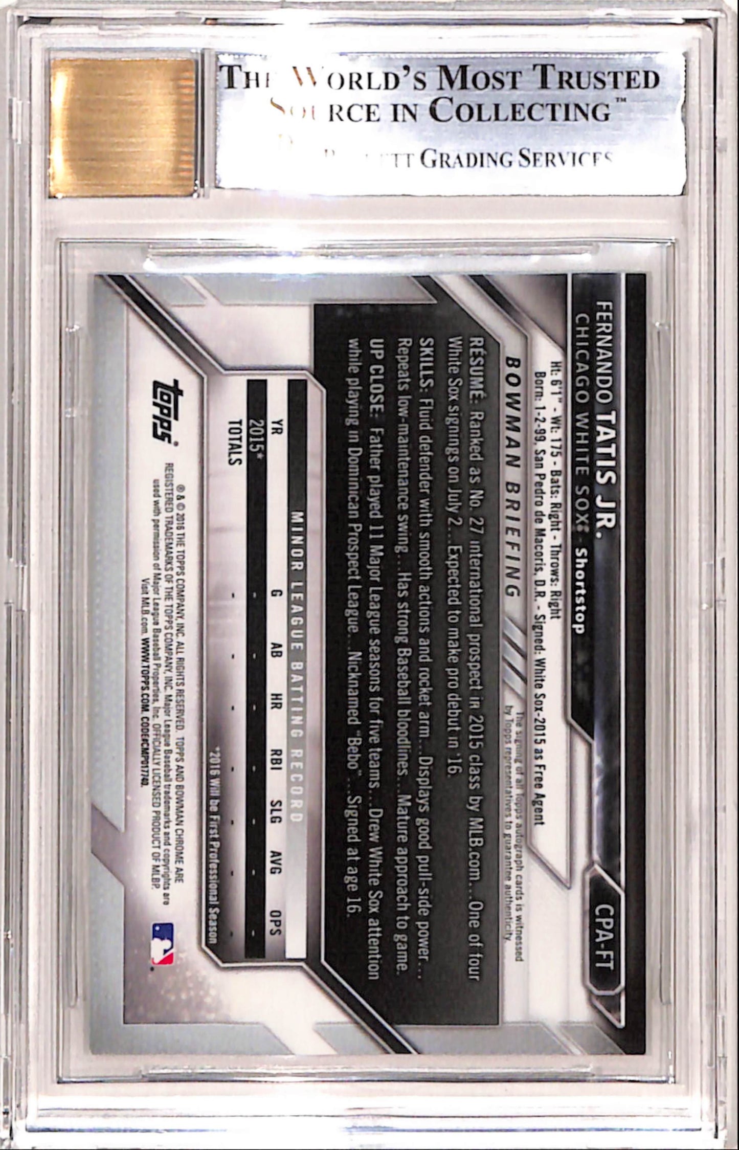 Fernando Tatis Jr. 2016 Bowman Chrome Auto BGS 8.5 Nm-Mint+