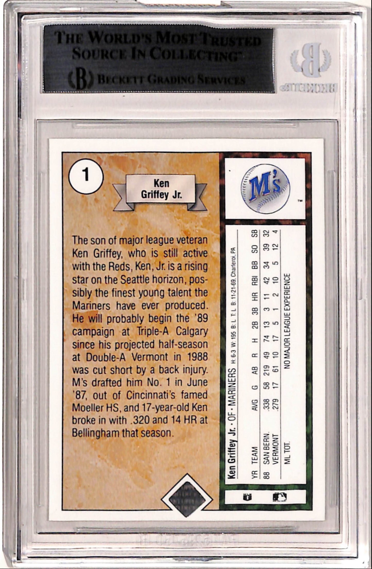 Ken Griffey Jr. 1989 Upper Deck Rookie #1 BGS 9 Mint