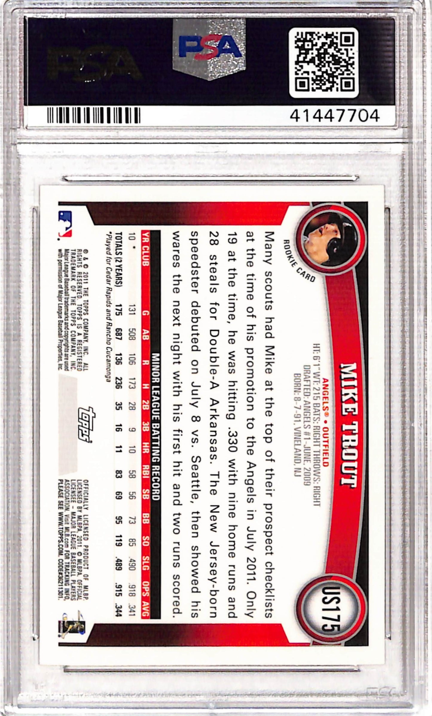 Mike Trout 2011 Topps Update Rookie #US175 Cognac Diamond Anniversary PSA 10 Gem Mint