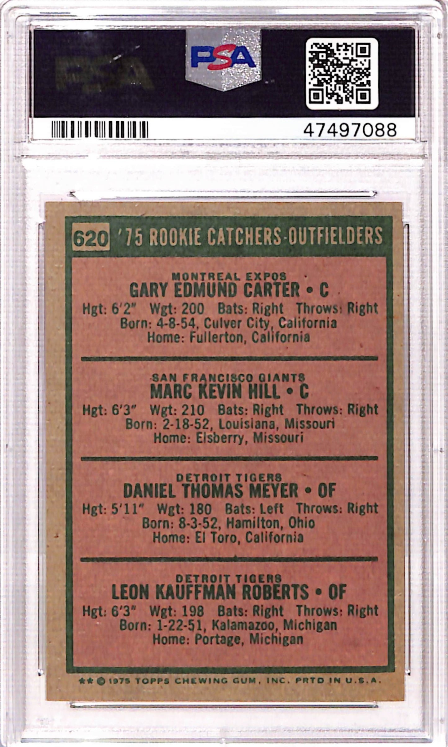 Gary Carter 1975 Topps Rookie #620 PSA 9 Mint