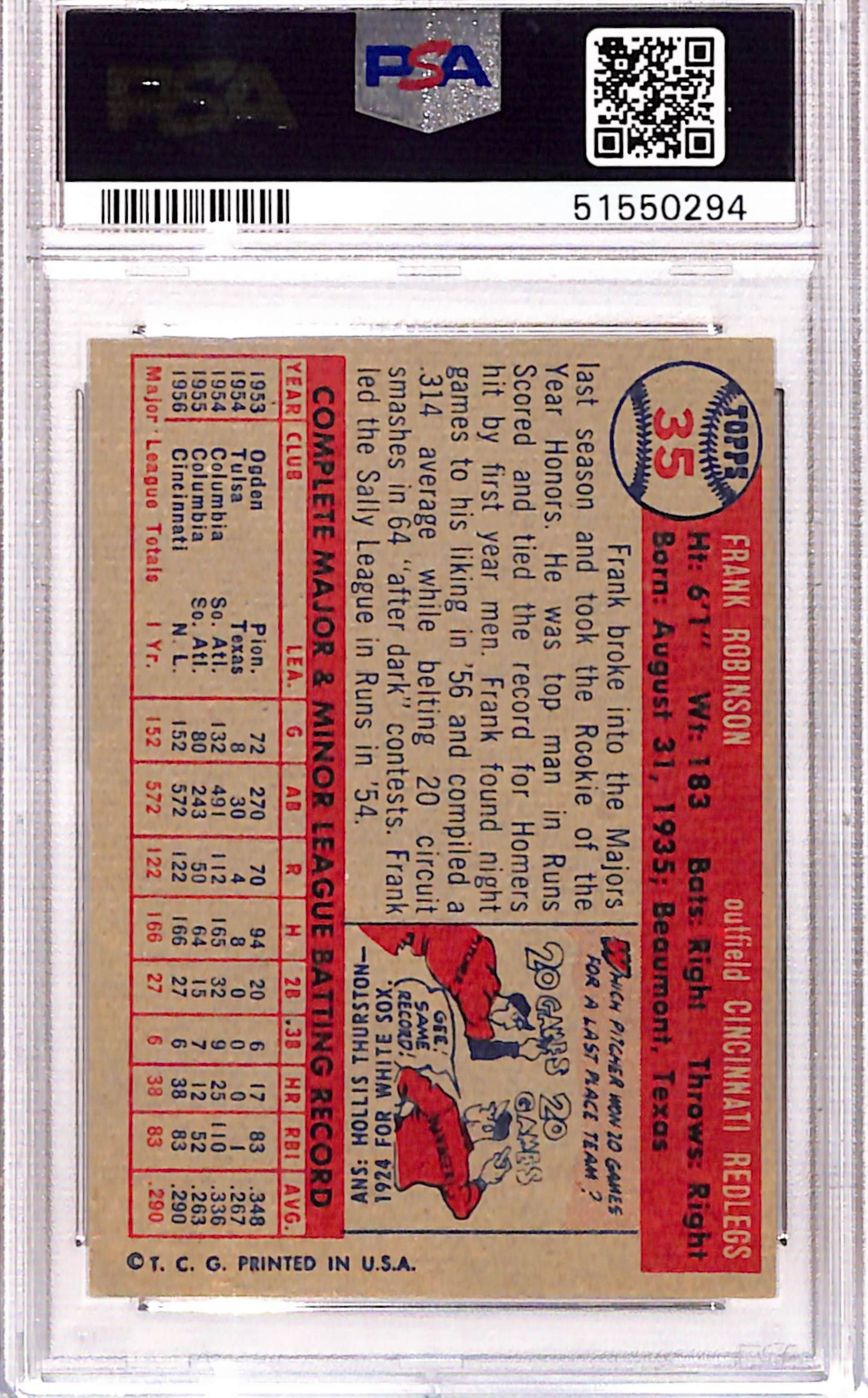 Frank Robinson 1957 Topps Rookie #35 PSA 7 Near Mint