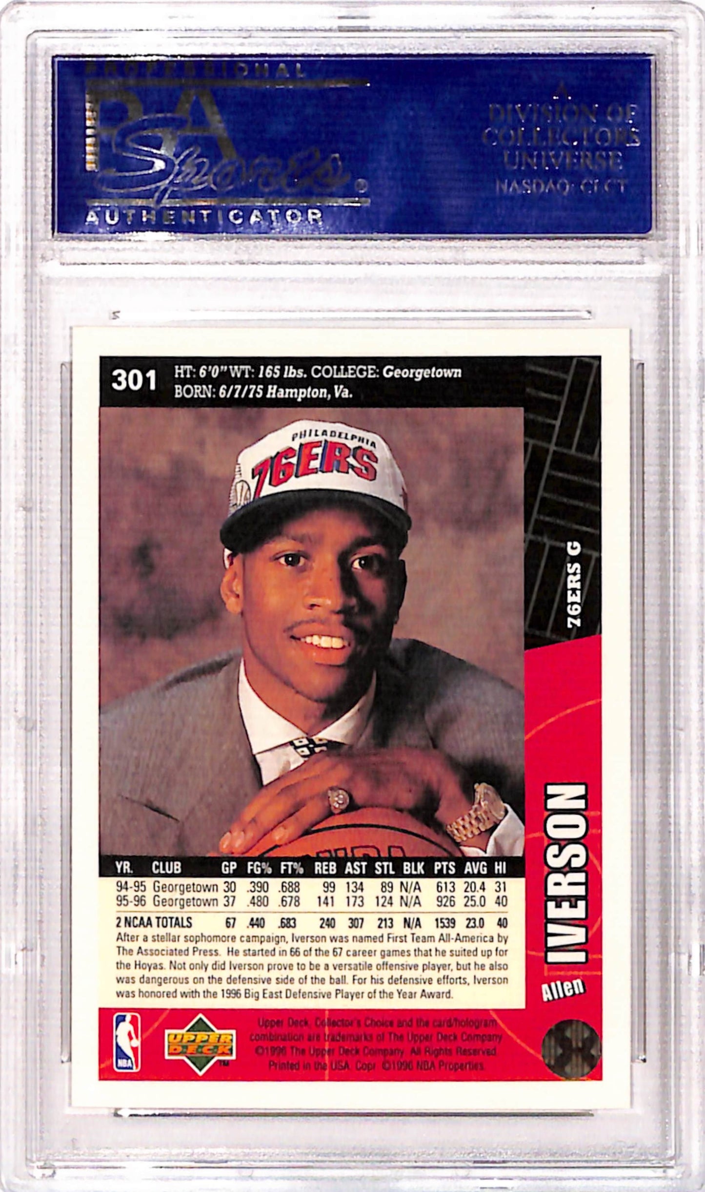 Allen Iverson 1996 Collectors Choice Rookie #301 PSA 10 Gem Mint