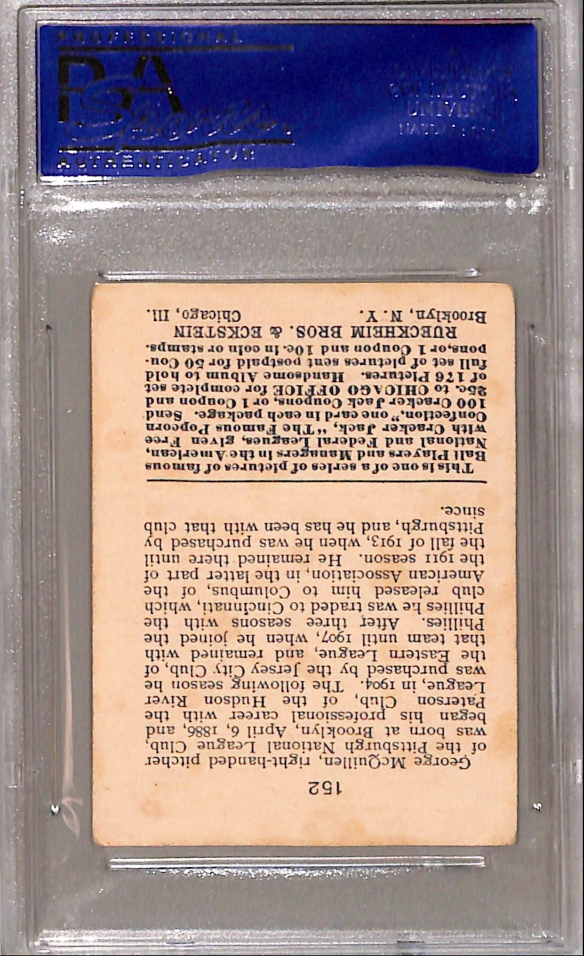 George McQuillien 1915 Cracker Jack #152 PSA 4 Vg-Ex