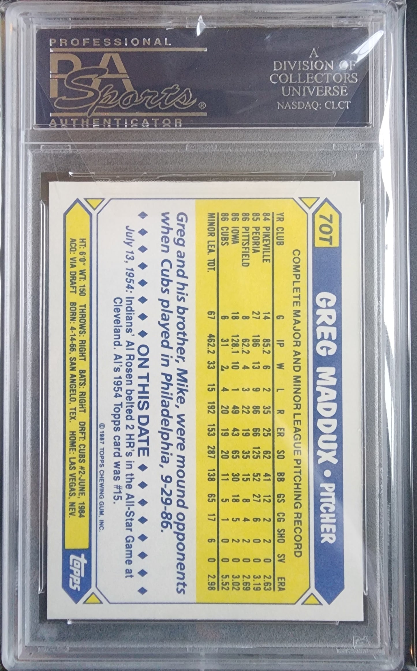 Greg Maddux 1987 Topps Traded Tiffany #70T PSA 10 Gem Mint