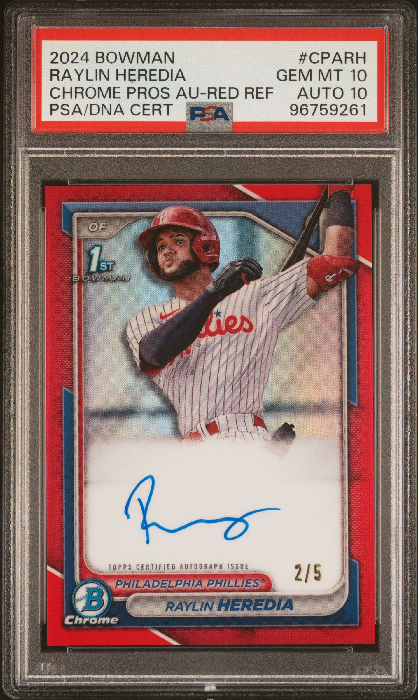 Raylin Heredia  2024 Bowman Chrome Red Refractor Auto #2/5 PSA 10 Auto 10