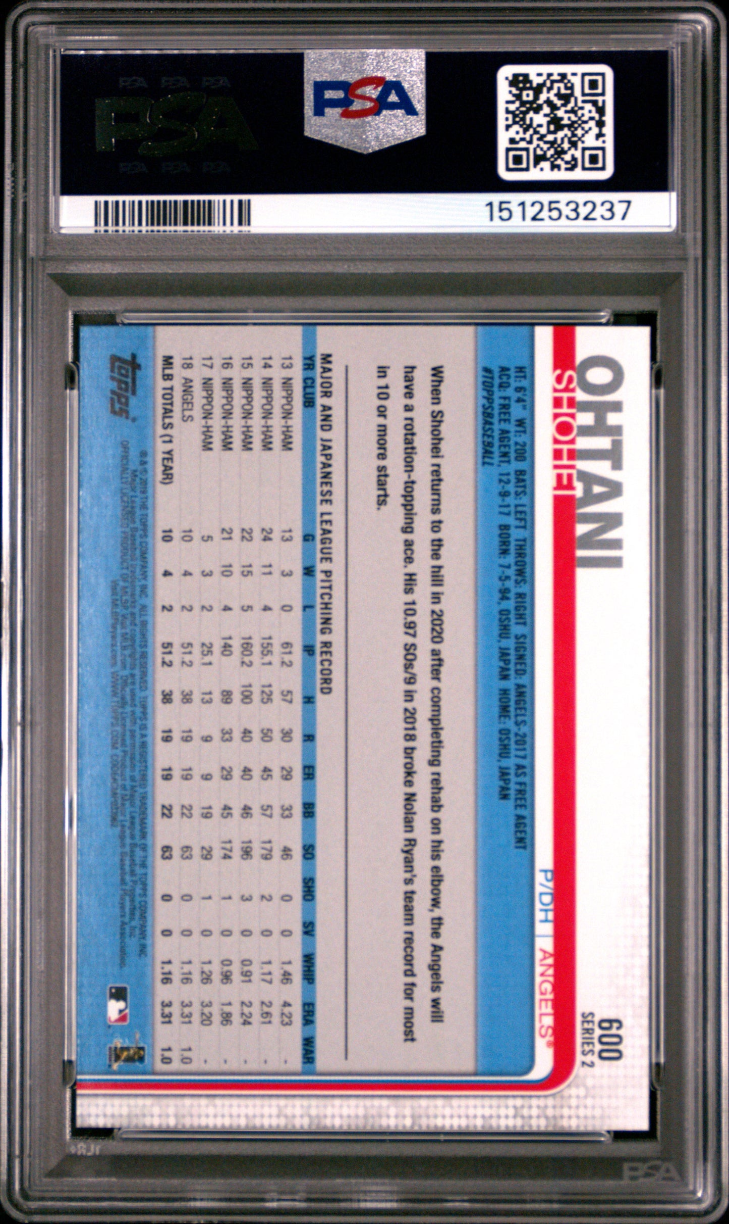 Shohei Ohtani 2019 Topps Complete Set #600 PSA 10 Gem Mint 3237