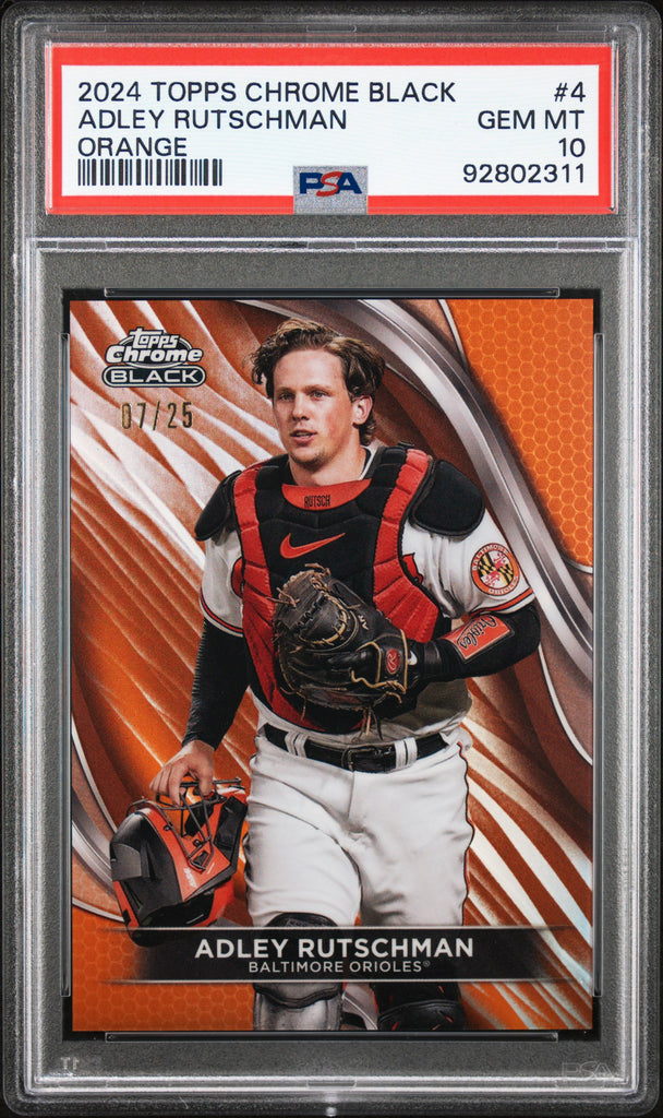 Adley Rutschman 2024 Topps Chrome Black 4 Orange Refractor 7/25 PSA