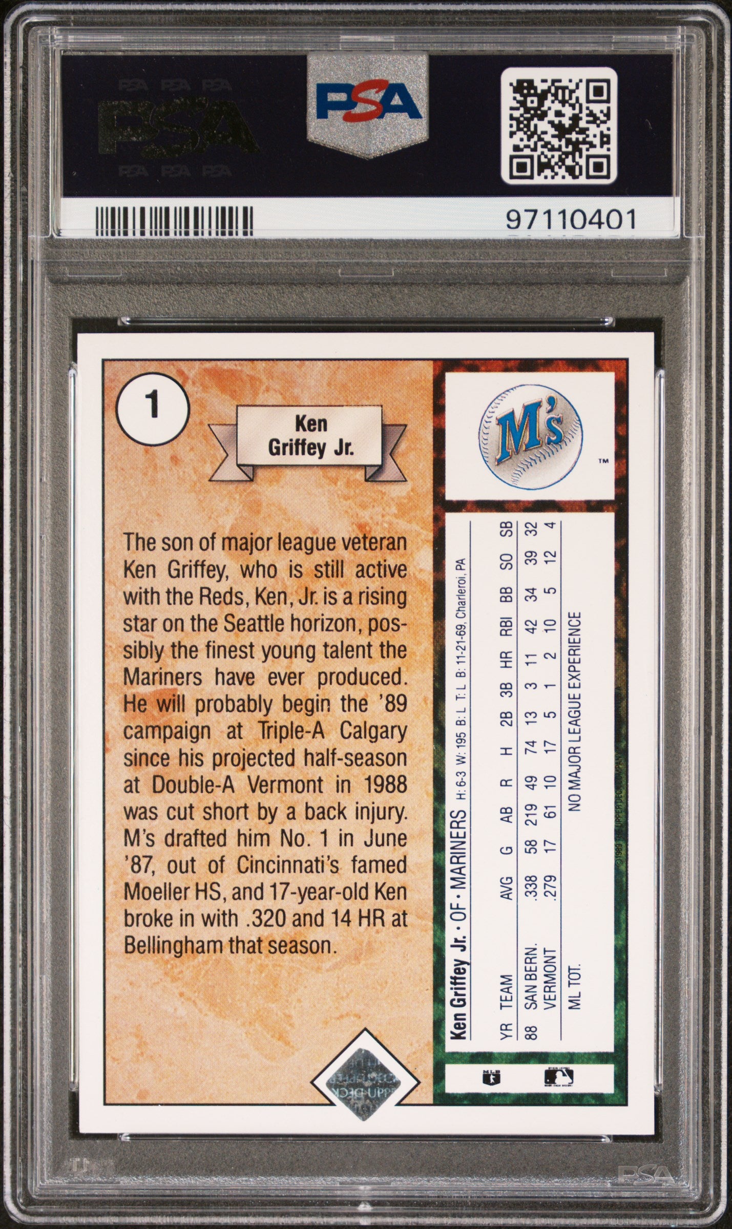 Ken Griffey Jr. 1989 Upper Deck Rookie #1 PSA 8 NM-MINT 0401