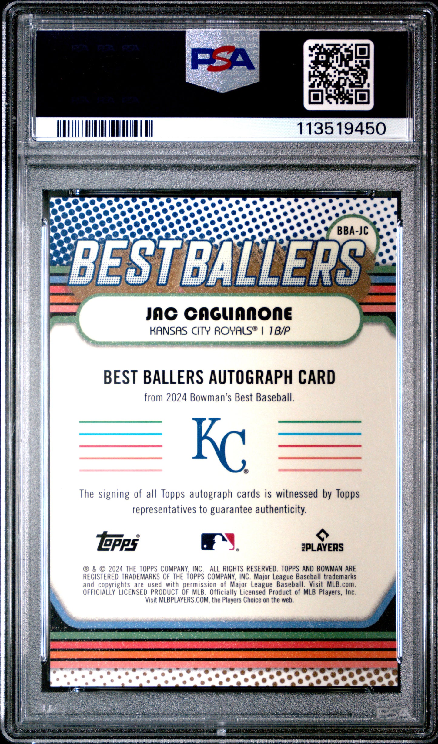 Jac Caglianone 2024 Bowmans Best Ballers Auto #186/250 PSA 10 Gem Mint