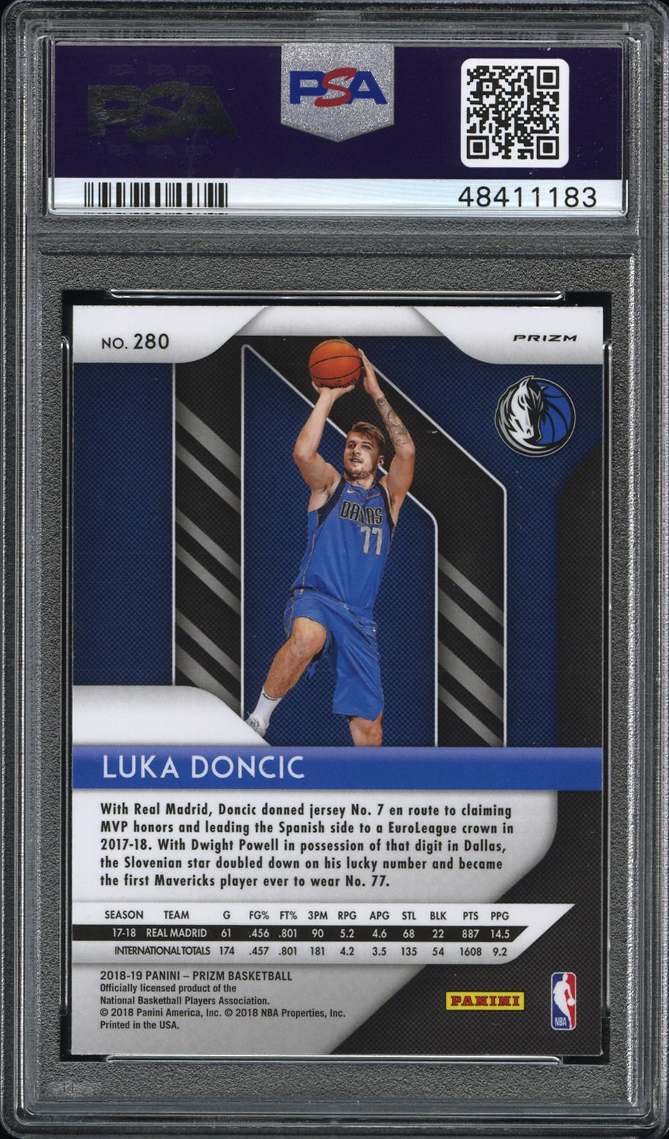 Luka Doncic 2018 Panini Prizm Blue/Yellow/Green Choice Rookie #280 PSA 9 Mint