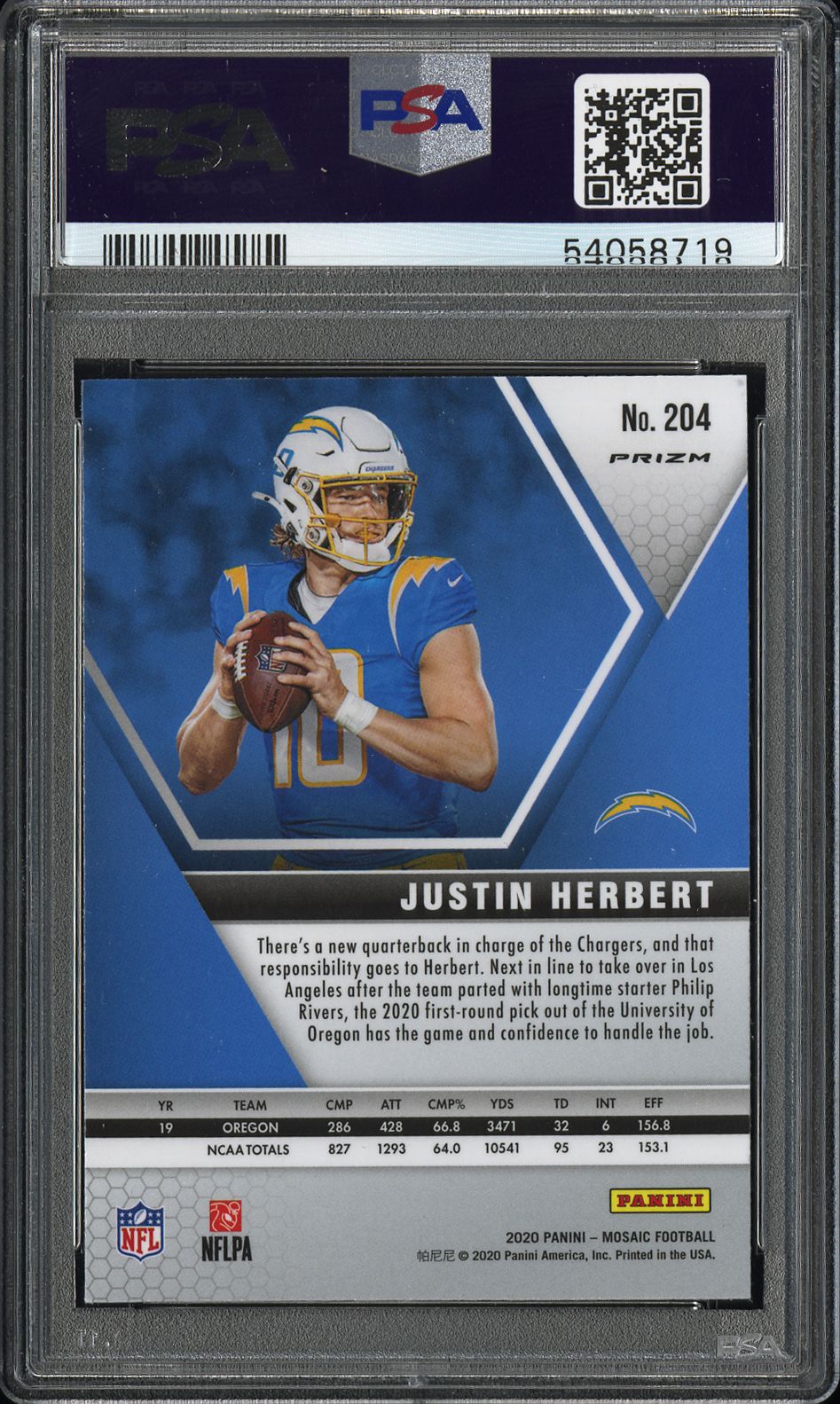 Justin Herbert 2020 Panini Mosaic Genesis RC #204 PSA 9 Mint