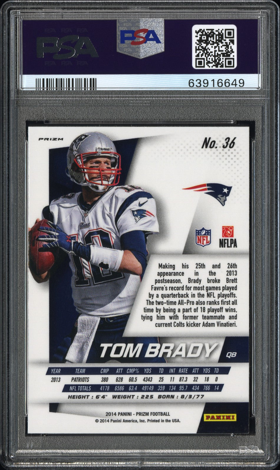 Tom Brady 2014 Panini Prizm #36 Silver Prizm PSA 9 Mint 6649