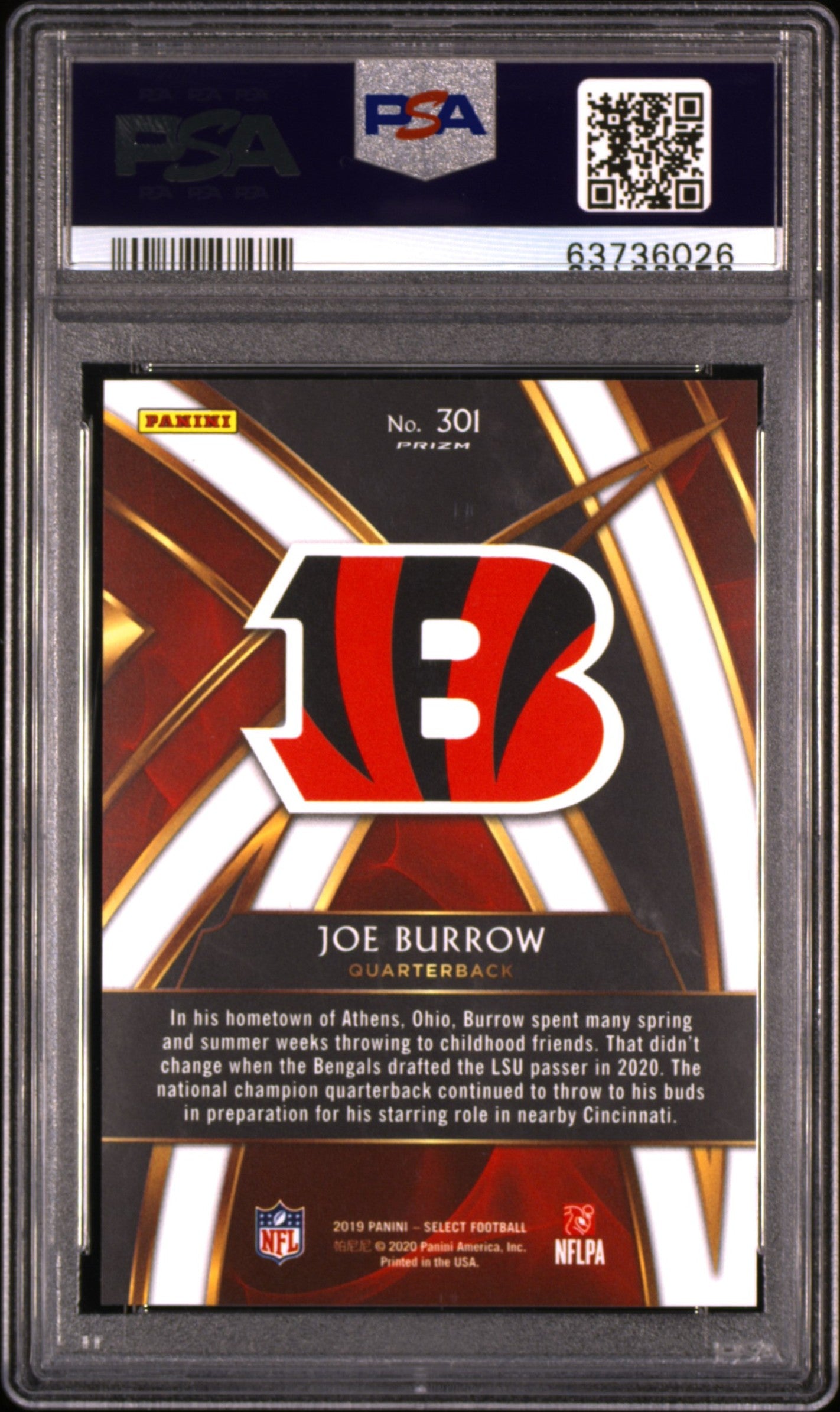 Joe Burrow 2019 Panini Select XRC #301 PSA 9 Mint 6026