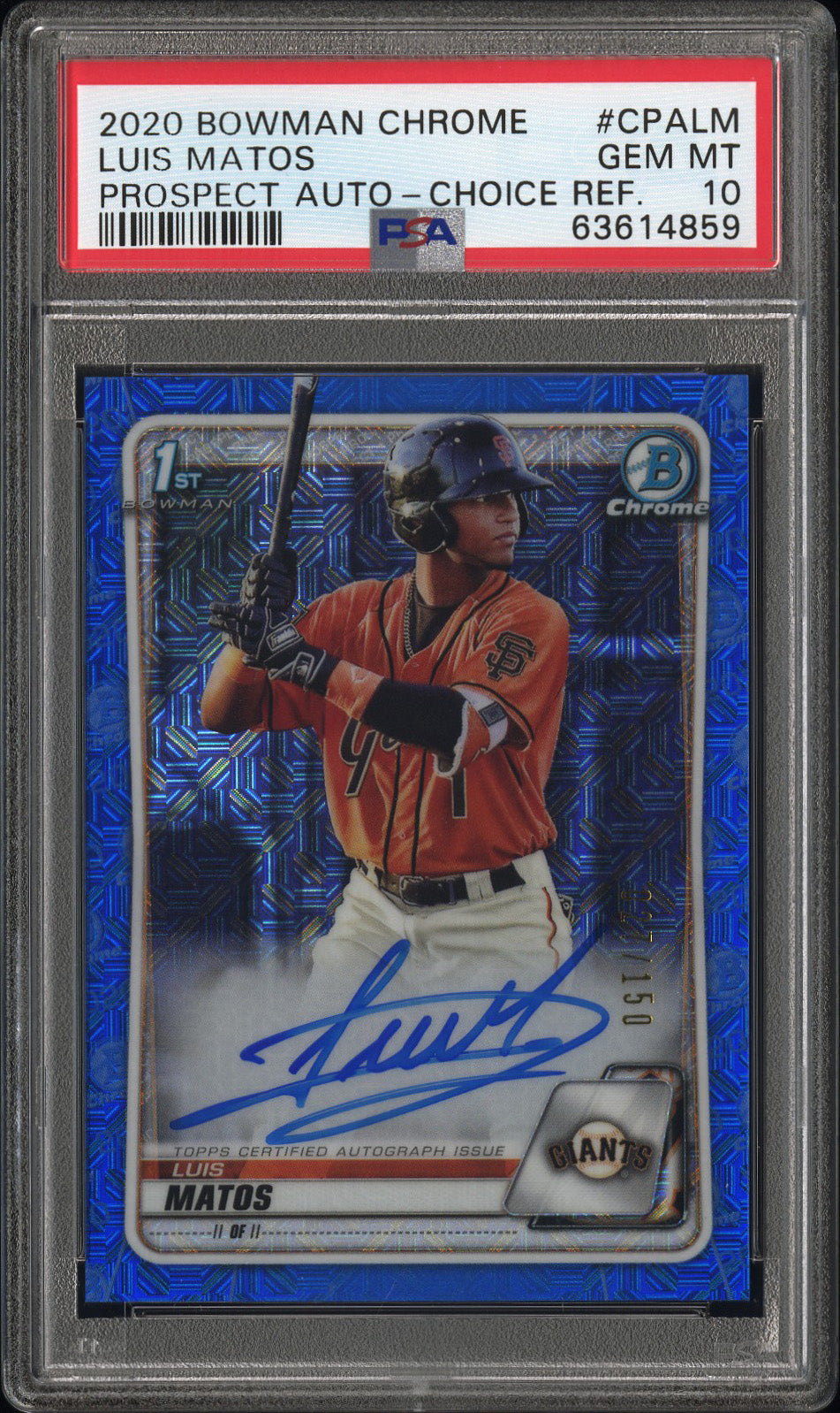 Luis Matos 2020 Bowman Chrome Chroice Refractor Auto #27/150 PSA 10 Gem Mint