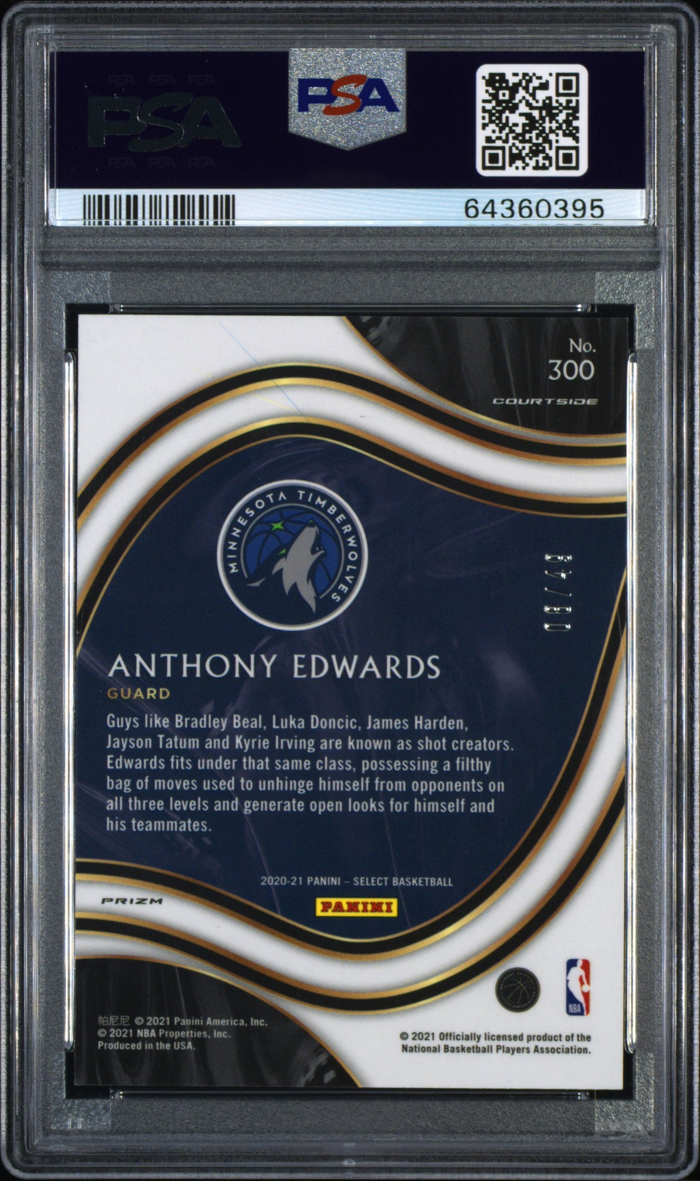 Anthony Edwards 2020 Panini Select #300 Red Disco Prizm #8/49 PSA 10 Gem Mint