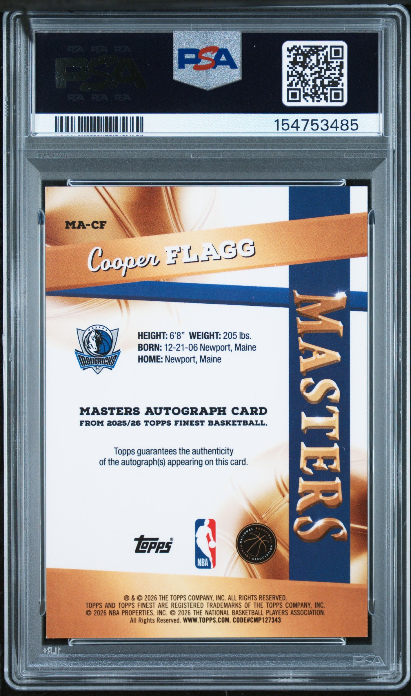 Cooper Flagg 2025 Topps Finest Masters Blue Xfractor Auto #11/99 PSA 9 Mint
