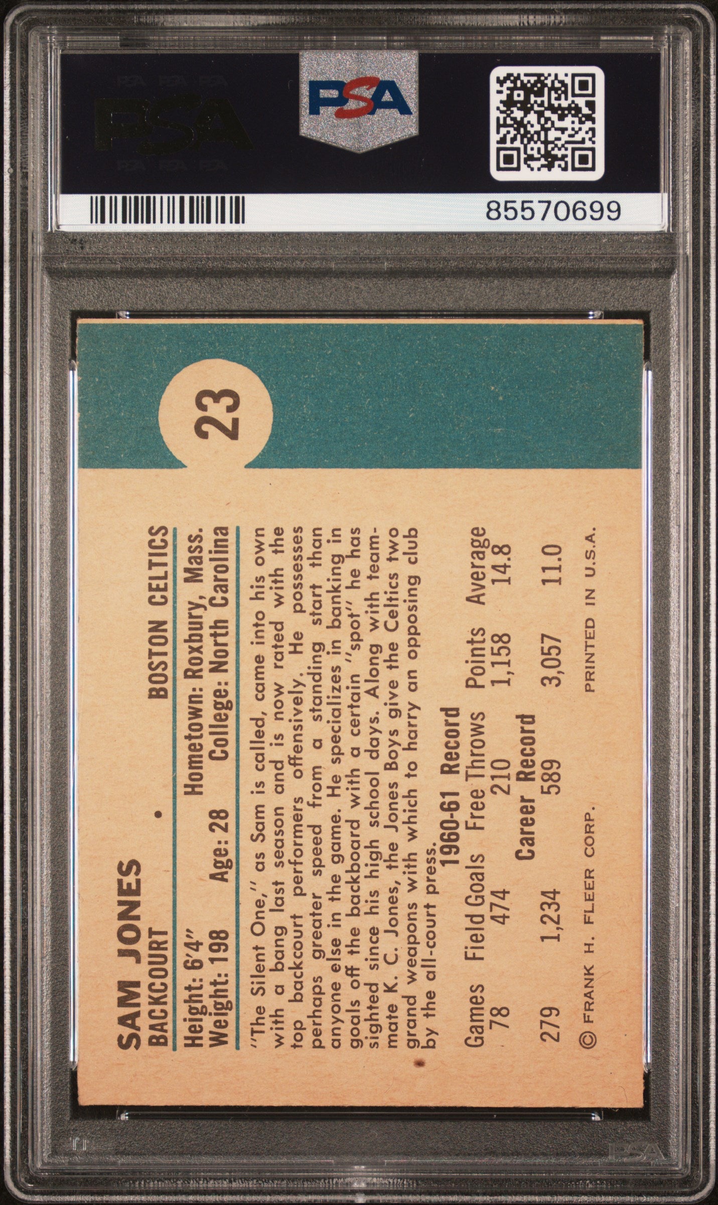 Sam Jones 1961 Fleer #23 PSA 6 Ex-Mint