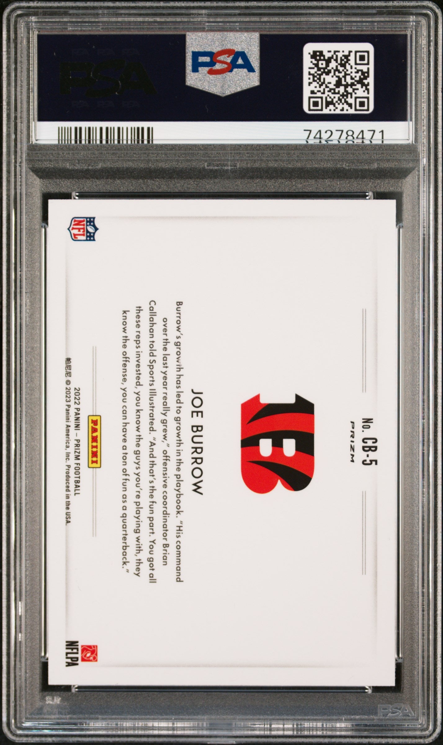 Joe Burrow 2022 Panini Prizm Color Blast PSA 9 Mint